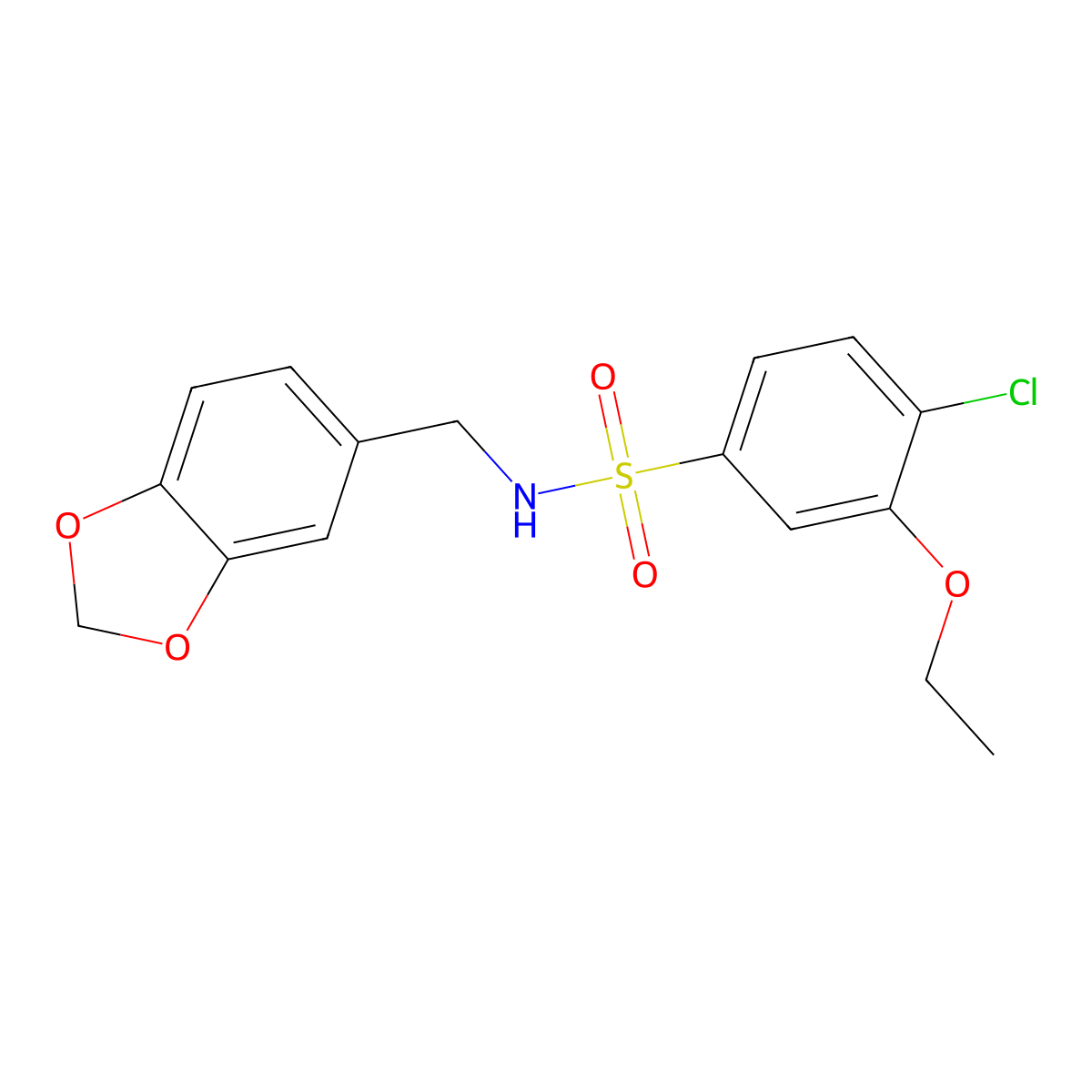 N-(1,3-benzodioxol-5-ylmethyl)-4-chloro-3-ethoxybenzenesulfonamide molecular structure, CAS 691380-69-5