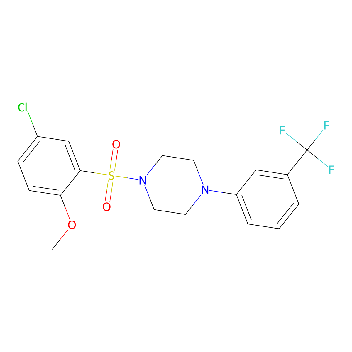 1-[(5-Chloro-2-methoxyphenyl)sulfonyl]-4-[3-(trifluoromethyl)phenyl]piperazine molecular structure, CAS 691380-78-6