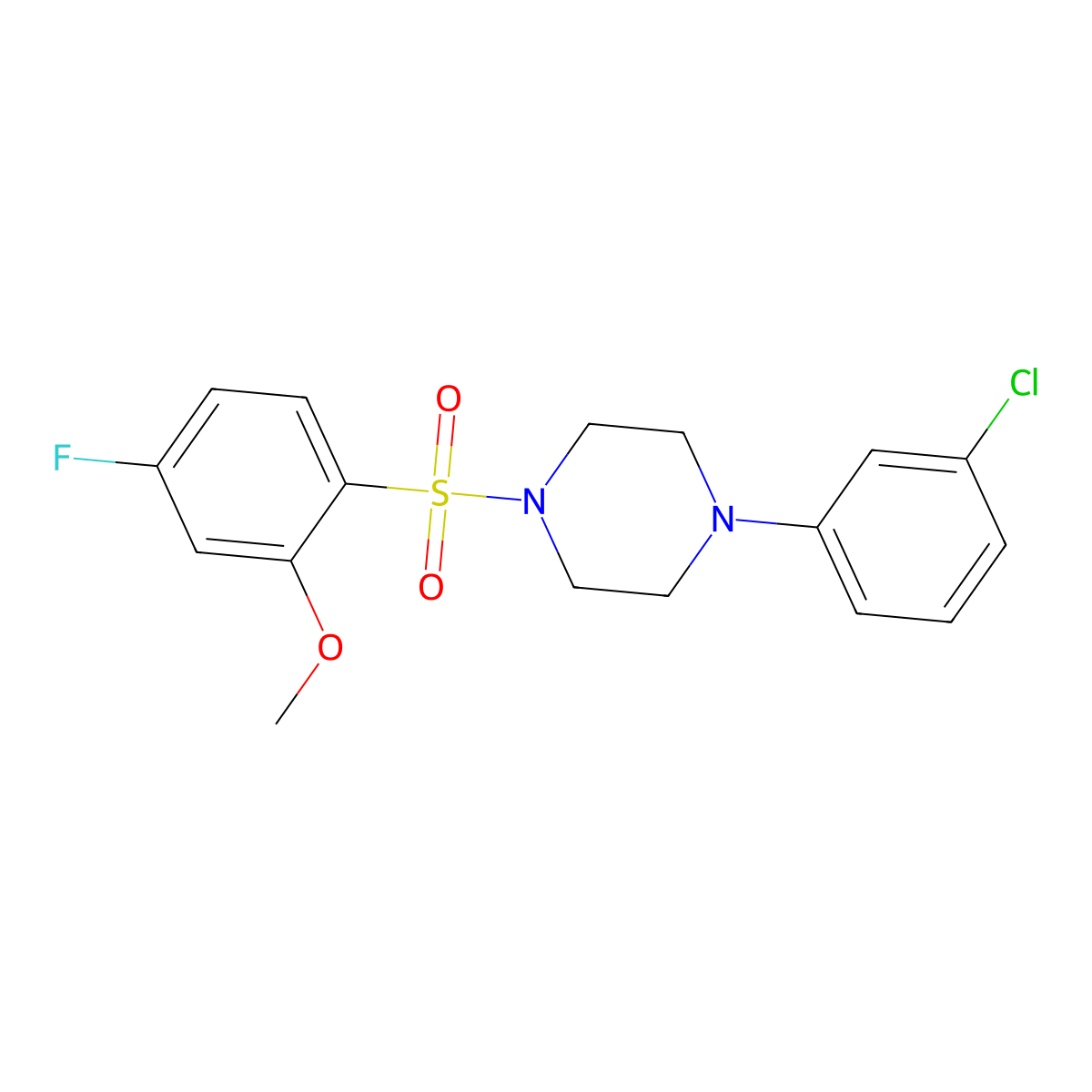 1-(3-Chlorophenyl)-4-(4-fluoro-2-methoxyphenyl)sulfonylpiperazine molecular structure, CAS 691380-79-7