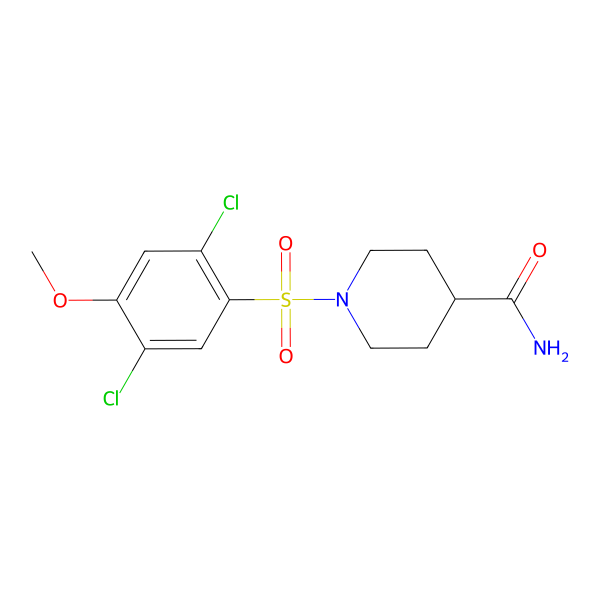 1-[(2,5-Dichloro-4-methoxyphenyl)sulfonyl]piperidine-4-carboxamide molecular structure, CAS 691380-81-1