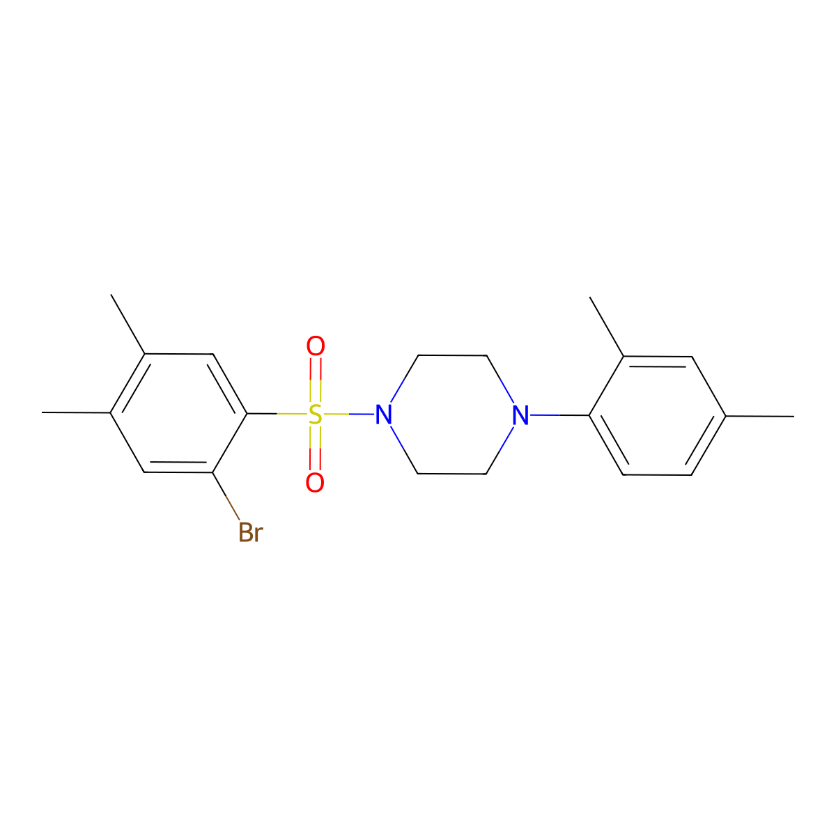 1-(2-Bromo-4,5-dimethylphenyl)sulfonyl-4-(2,4-dimethylphenyl)piperazine molecular structure, CAS 691380-90-2