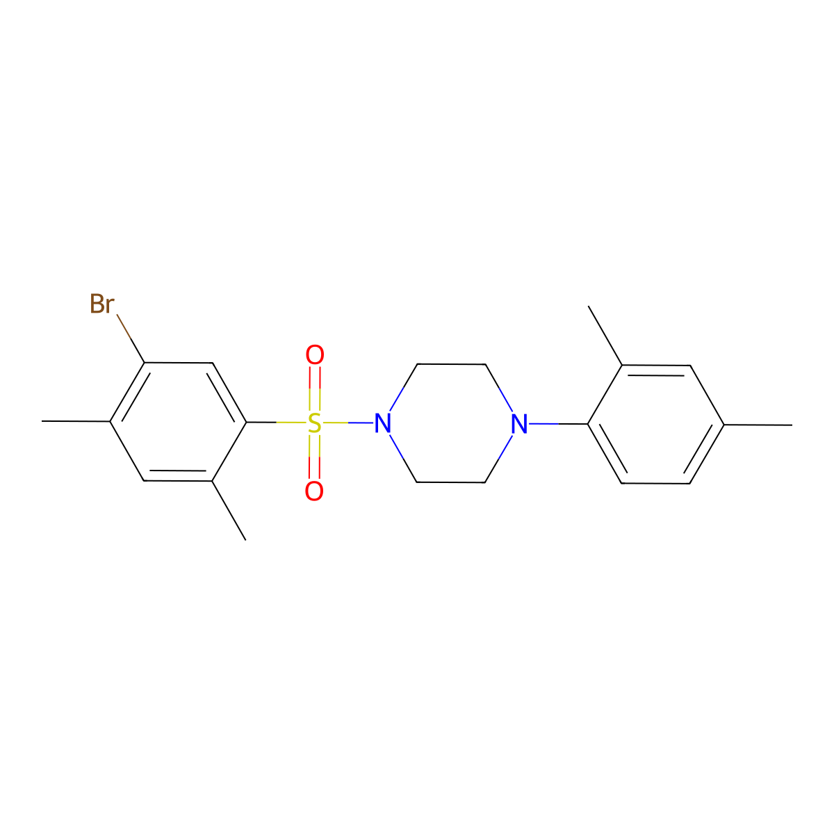1-(5-Bromo-2,4-dimethylbenzenesulfonyl)-4-(2,4-dimethylphenyl)piperazine molecular structure, CAS 691380-91-3