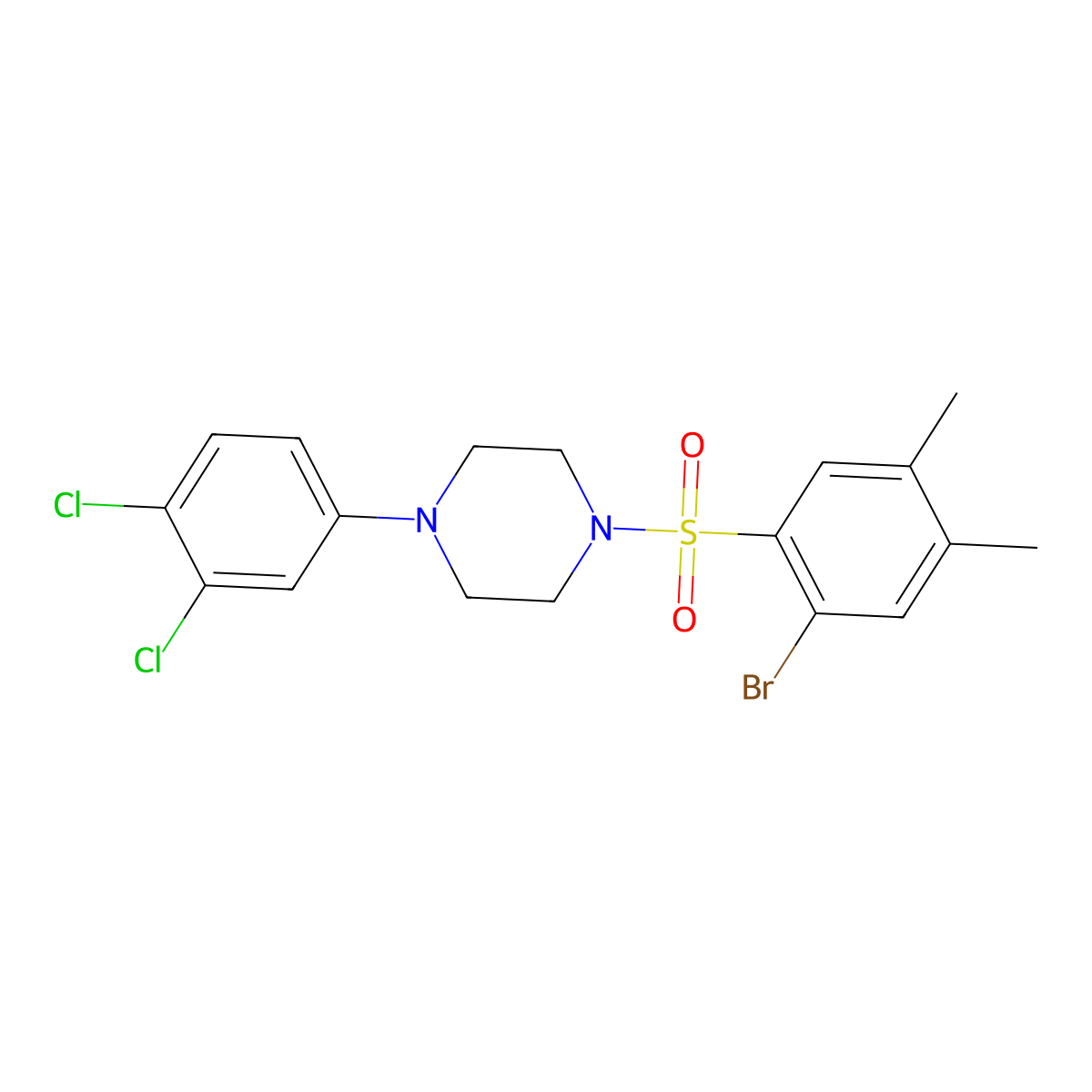 1-(2-Bromo-4,5-dimethylbenzenesulfonyl)-4-(3,4-dichlorophenyl)piperazine molecular structure, CAS 691380-93-5