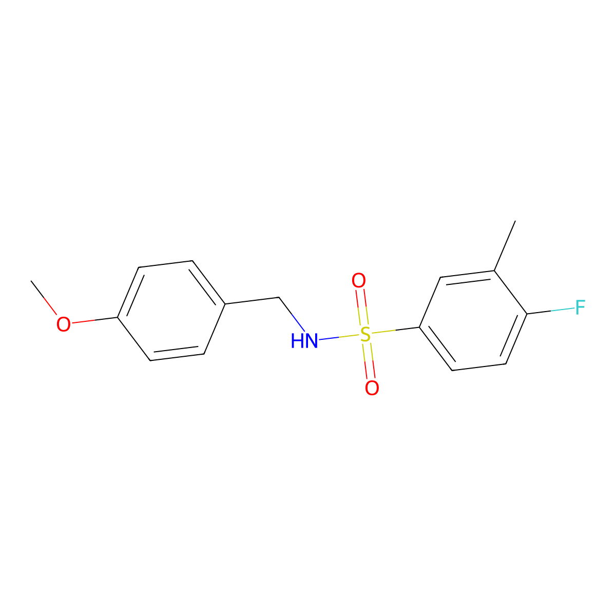 4-fluoro-N-[(4-methoxyphenyl)methyl]-3-methylbenzenesulfonamide molecular structure, CAS 691381-01-8