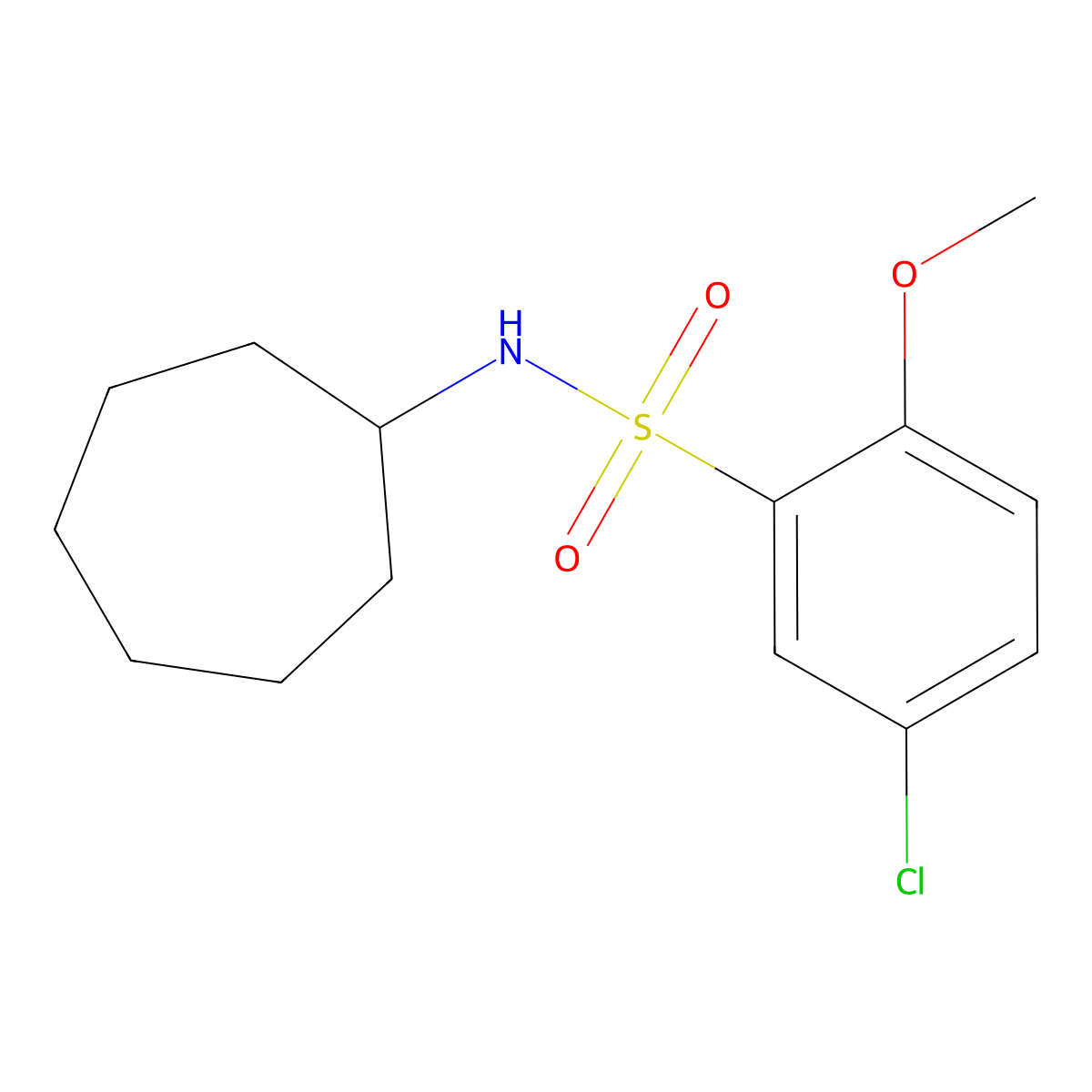5-chloro-N-cycloheptyl-2-methoxybenzenesulfonamide molecular structure, CAS 691381-23-4