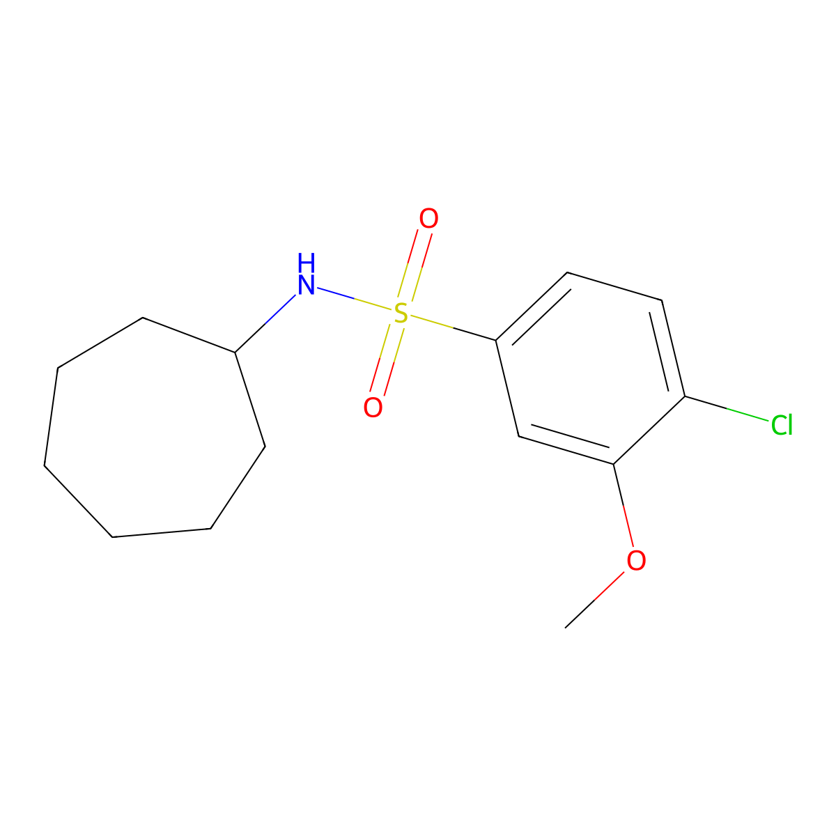 4-chloro-N-cycloheptyl-3-methoxybenzenesulfonamide molecular structure, CAS 691381-25-6