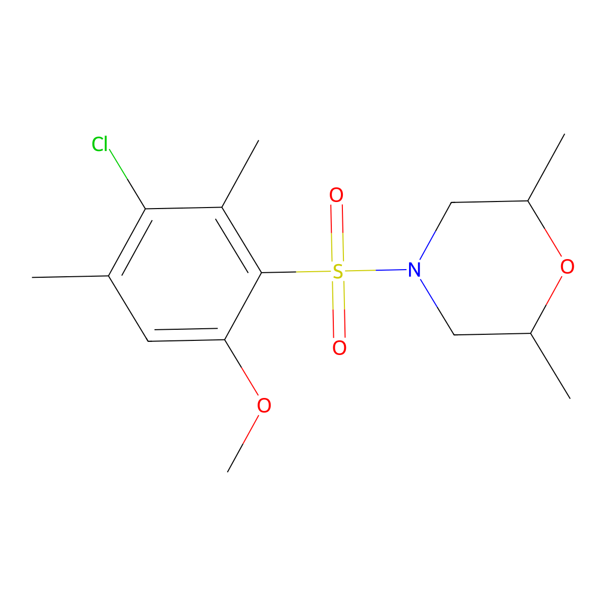 4-((3-Chloro-6-methoxy-2,4-dimethylphenyl)sulfonyl)-2,6-dimethylmorpholine molecular structure, CAS 691381-27-8