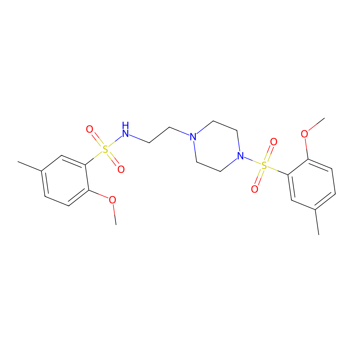 2-methoxy-N-(2-(4-((2-methoxy-5-methylphenyl)sulfonyl)piperazin-1-yl)ethyl)-5-methylbenzenesulfonamide molecular structure, CAS 691381-31-4