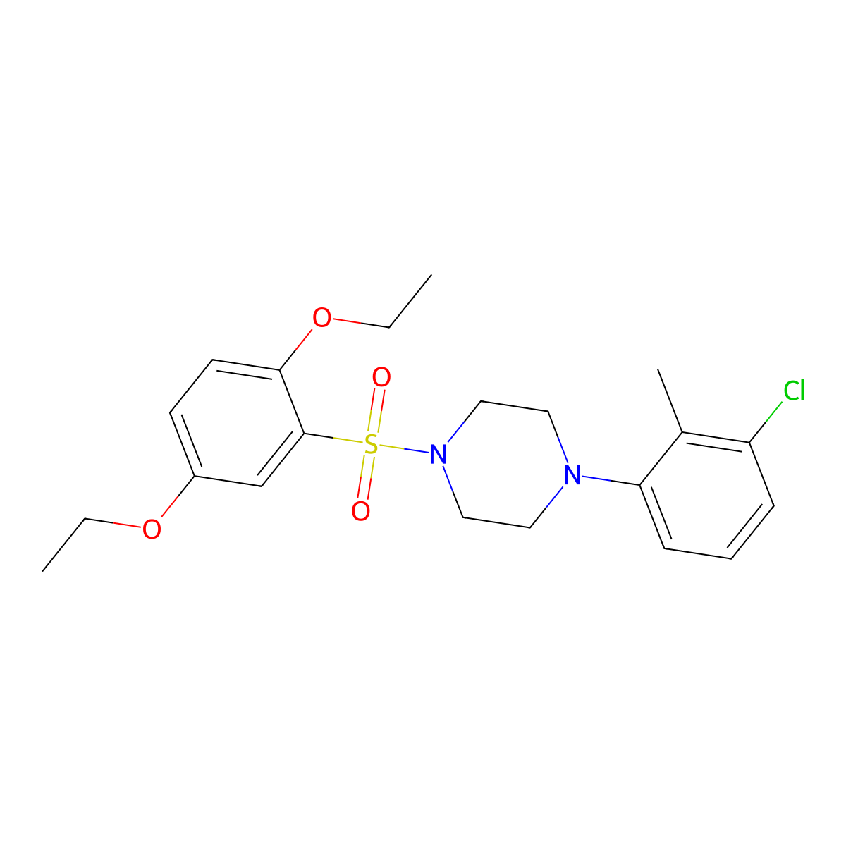 1-(3-Chloro-2-methylphenyl)-4-(2,5-diethoxybenzenesulfonyl)piperazine molecular structure, CAS 691381-35-8
