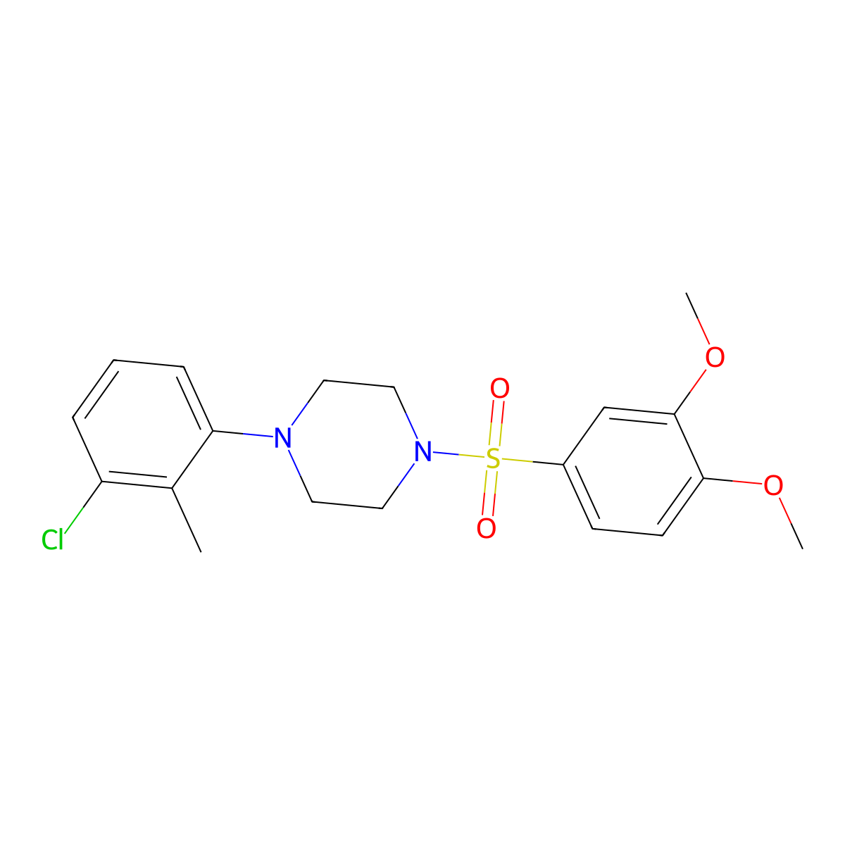 1-(3-Chloro-2-methylphenyl)-4-[(3,4-dimethoxyphenyl)sulfonyl]piperazine molecular structure, CAS 691381-36-9