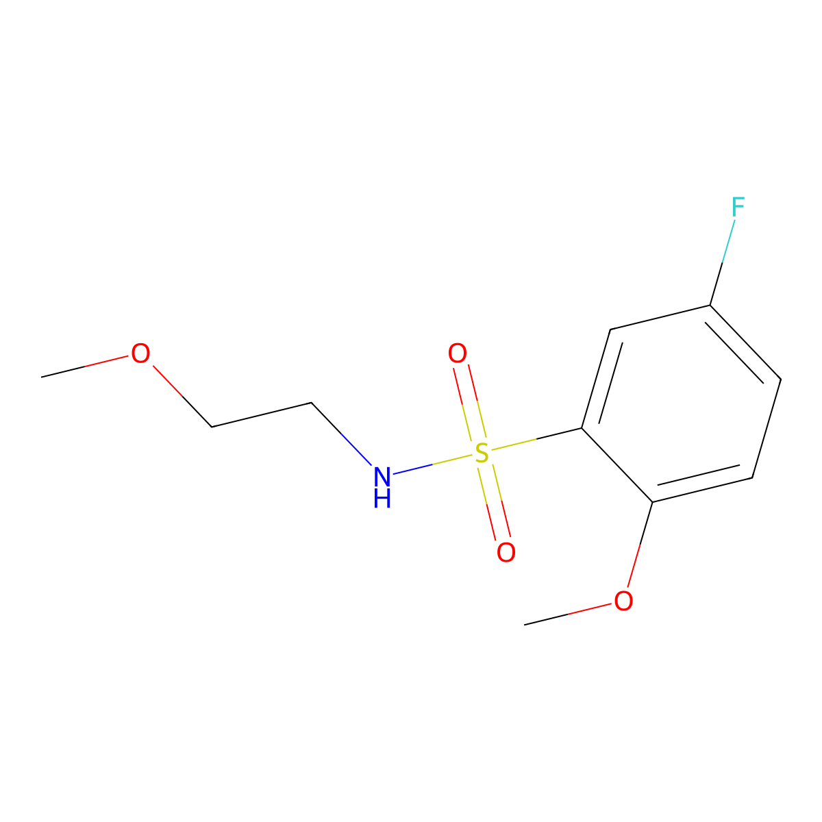 5-fluoro-2-methoxy-N-(2-methoxyethyl)benzenesulfonamide molecular structure, CAS 691381-45-0