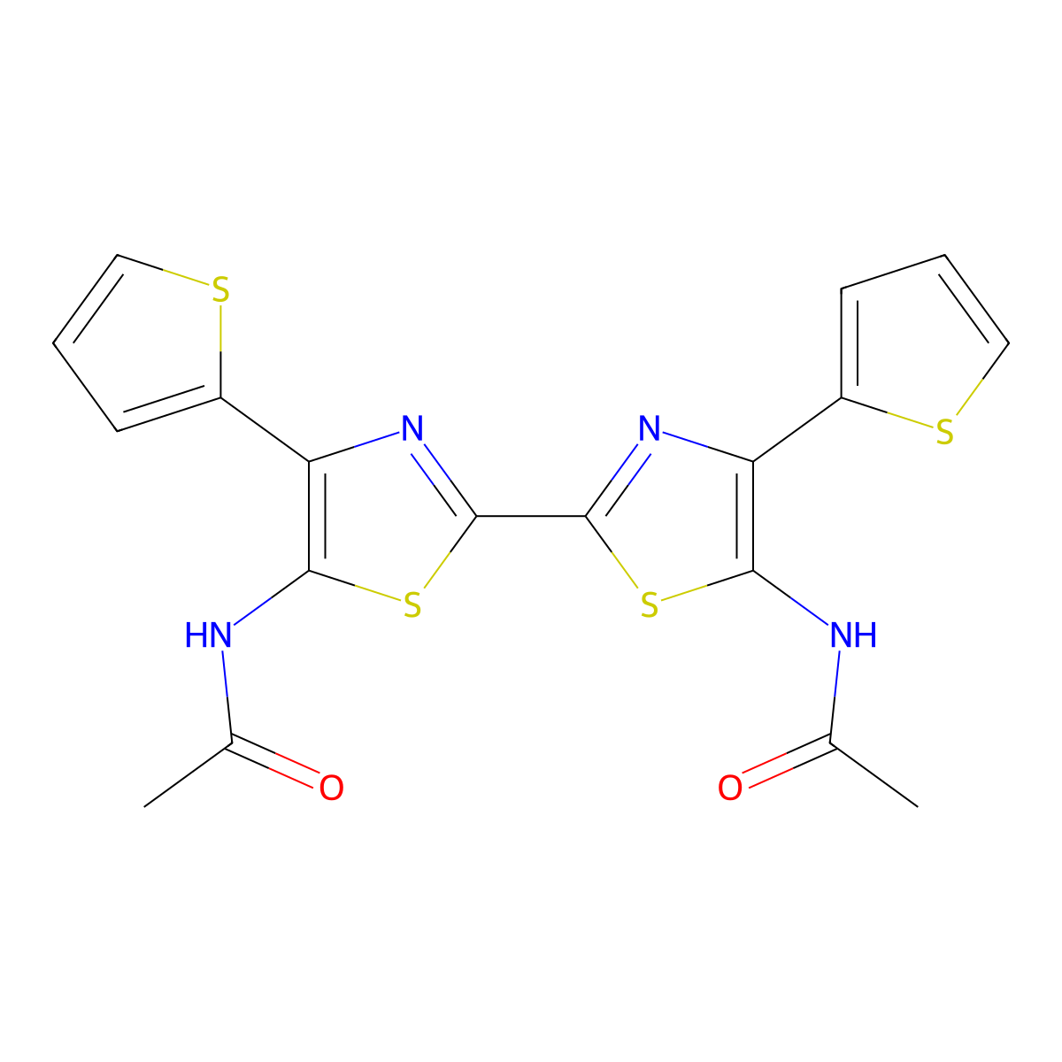 N,N'-[4,4'-di(thiophen-2-yl)-2,2'-bi-1,3-thiazole-5,5'-diyl]diacetamide molecular structure, CAS 691381-59-6