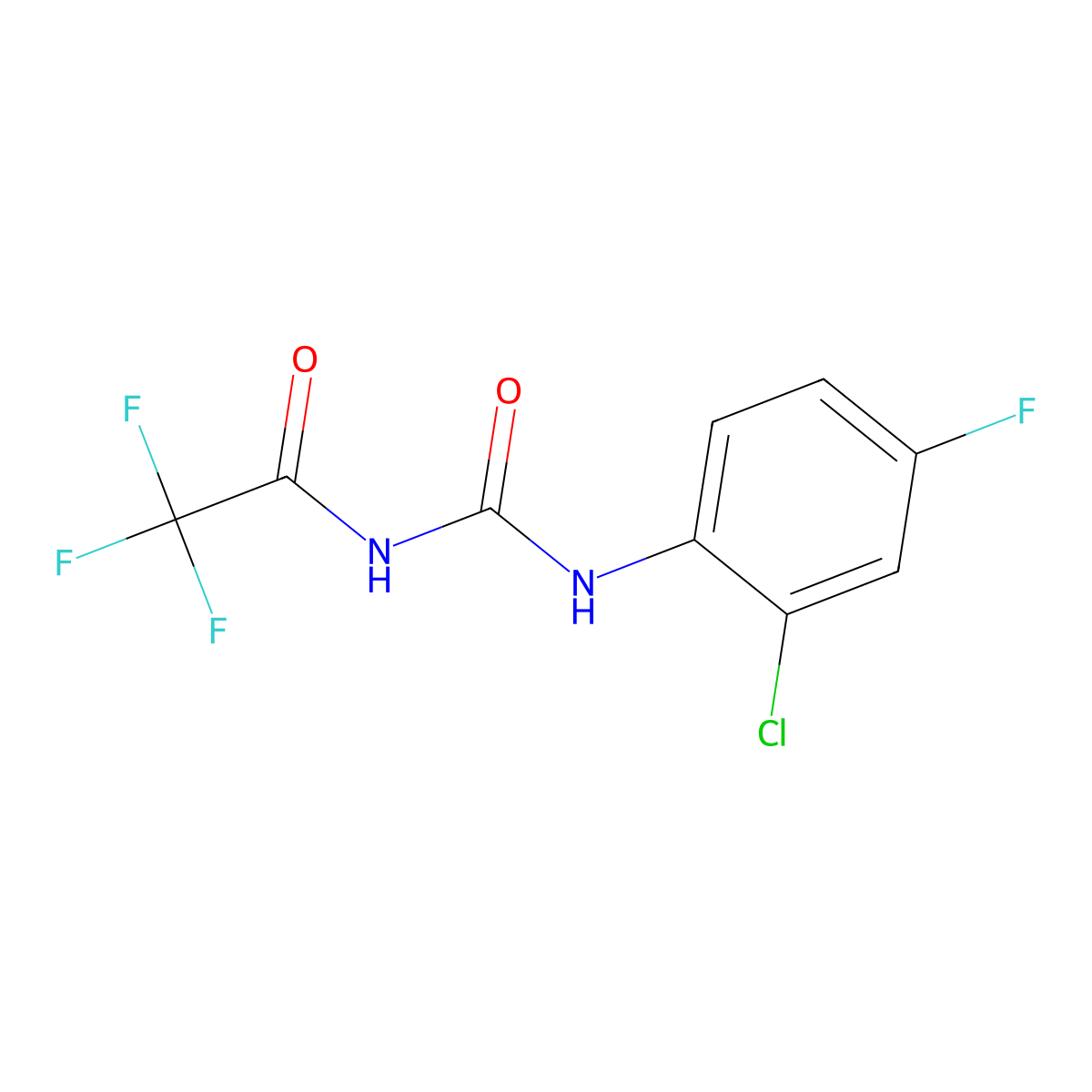 N-[(2-chloro-4-fluorophenyl)carbamoyl]-2,2,2-trifluoroacetamide molecular structure, CAS 691382-53-3