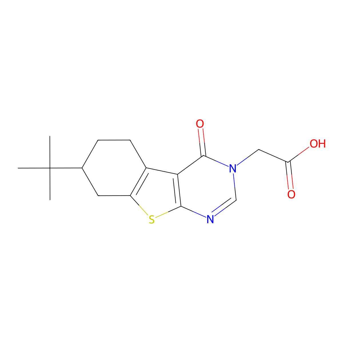 (7-tert-butyl-4-oxo-5,6,7,8-tetrahydro[1]benzothieno[2,3-d]pyrimidin-3(4H)-yl)acetic acid molecular structure, CAS 691384-34-6