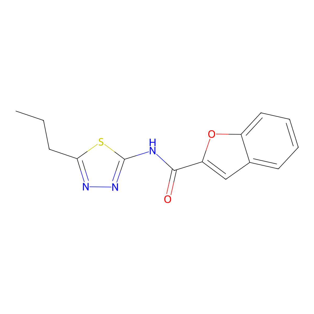 N-(5-propyl-1,3,4-thiadiazol-2-yl)-1-benzofuran-2-carboxamide molecular structure, CAS 691385-88-3