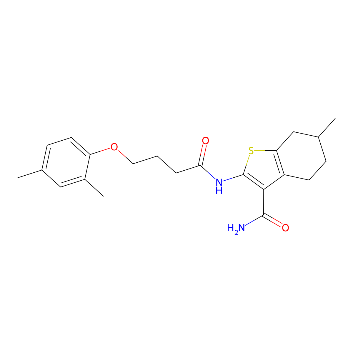 2-(4-(2,4-Dimethylphenoxy)butanamido)-6-methyl-4,5,6,7-tetrahydrobenzo[b]thiophene-3-carboxamide molecular structure, CAS 691387-77-6