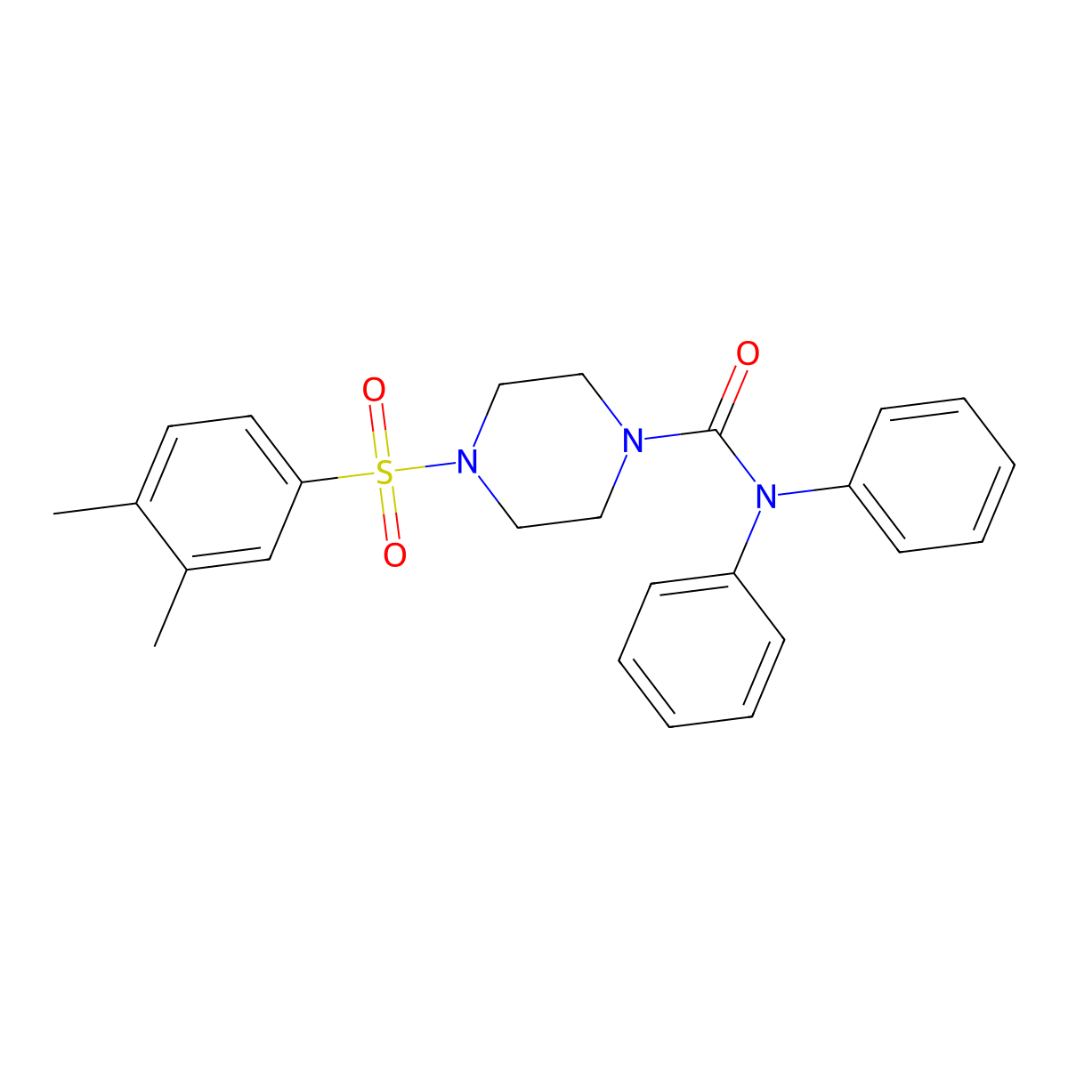 4-(3,4-dimethylbenzenesulfonyl)-N,N-diphenylpiperazine-1-carboxamide molecular structure, CAS 691388-13-3