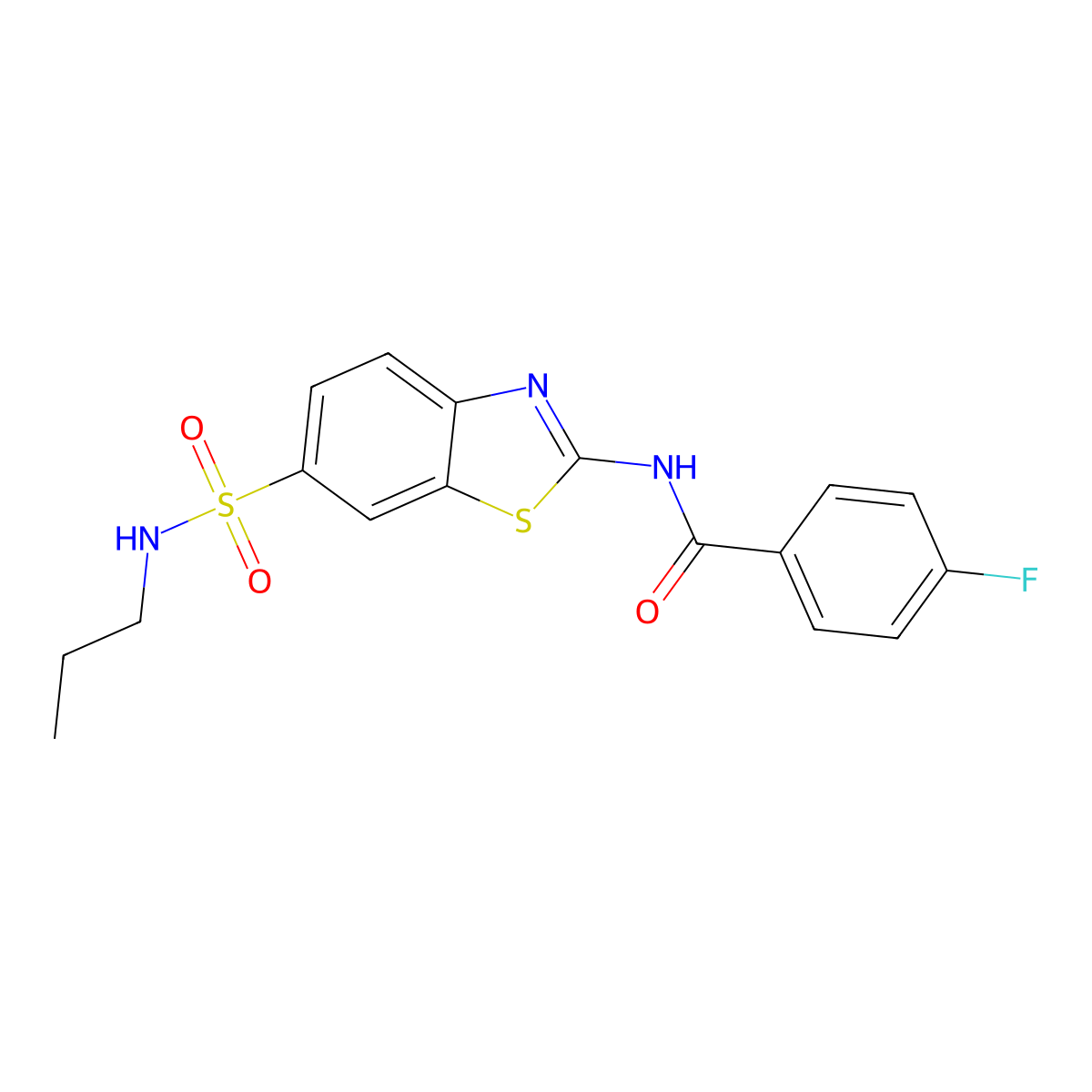 4-fluoro-N-[6-(propylsulfamoyl)-1,3-benzothiazol-2-yl]benzamide molecular structure, CAS 691388-57-5