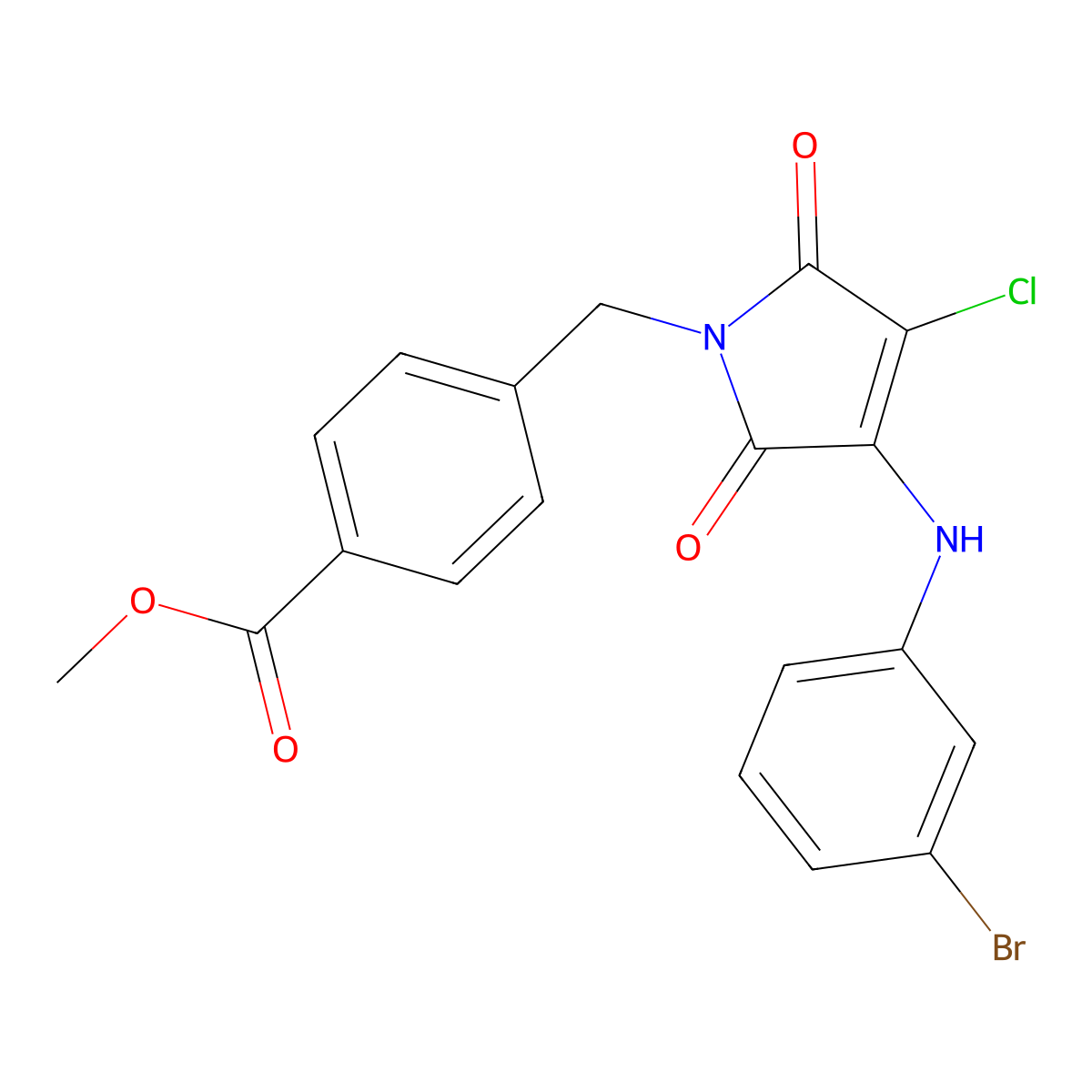 Methyl 4-((3-((3-bromophenyl)amino)-4-chloro-2,5-dioxo-2,5-dihydro-1H-pyrrol-1-yl)methyl)benzoate molecular structure, CAS 691396-75-5