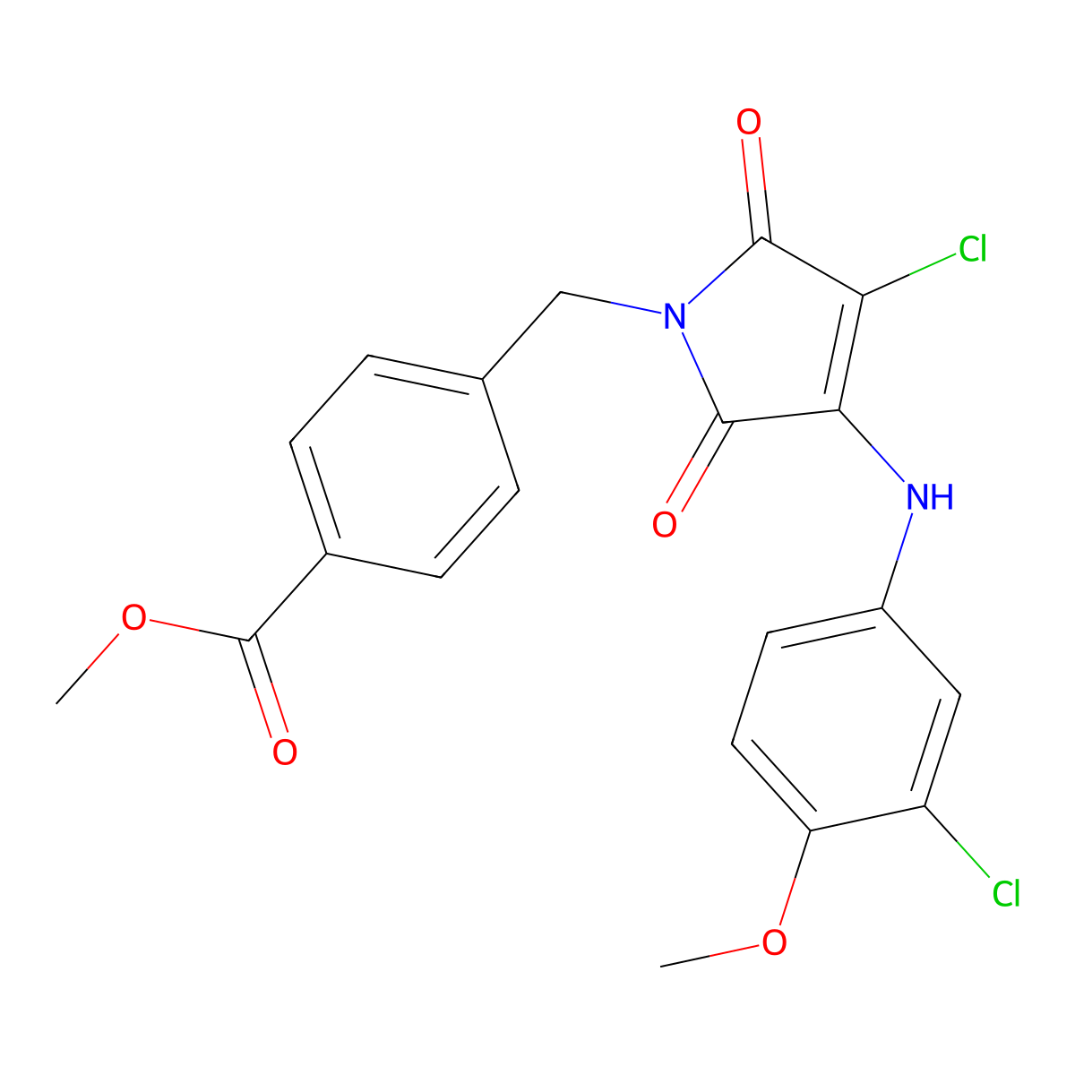 methyl 4-((3-chloro-4-((3-chloro-4-methoxyphenyl)amino)-2,5-dioxo-2,5-dihydro-1H-pyrrol-1-yl)methyl)benzoate molecular structure, CAS 691396-84-6