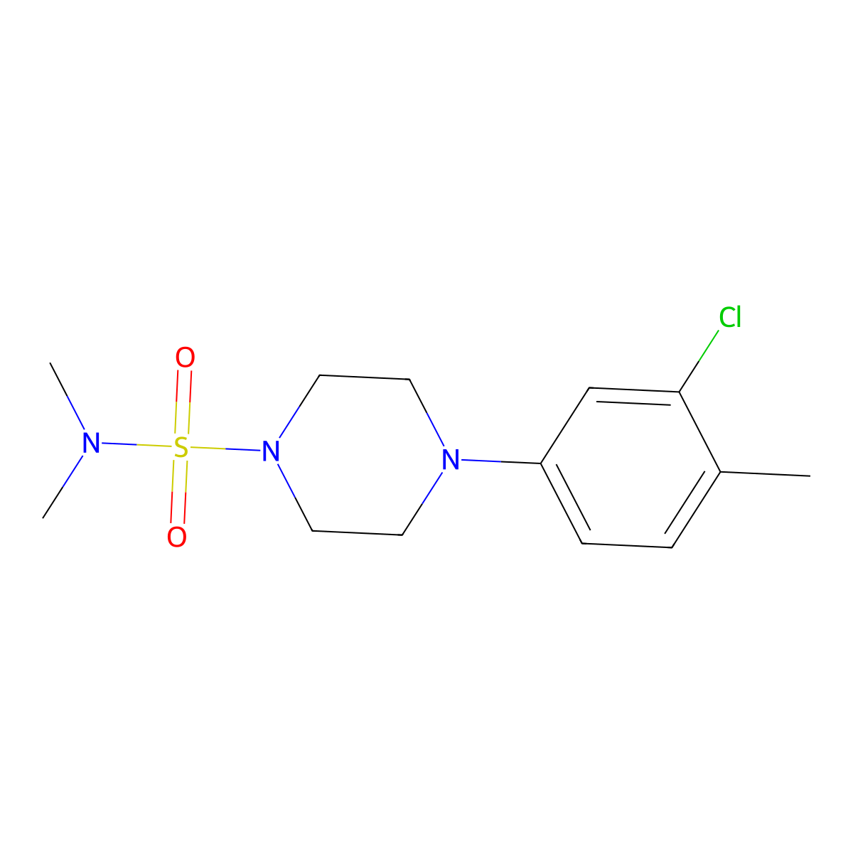 4-(3-chloro-4-methylphenyl)-N,N-dimethylpiperazine-1-sulfonamide molecular structure, CAS 691398-58-0