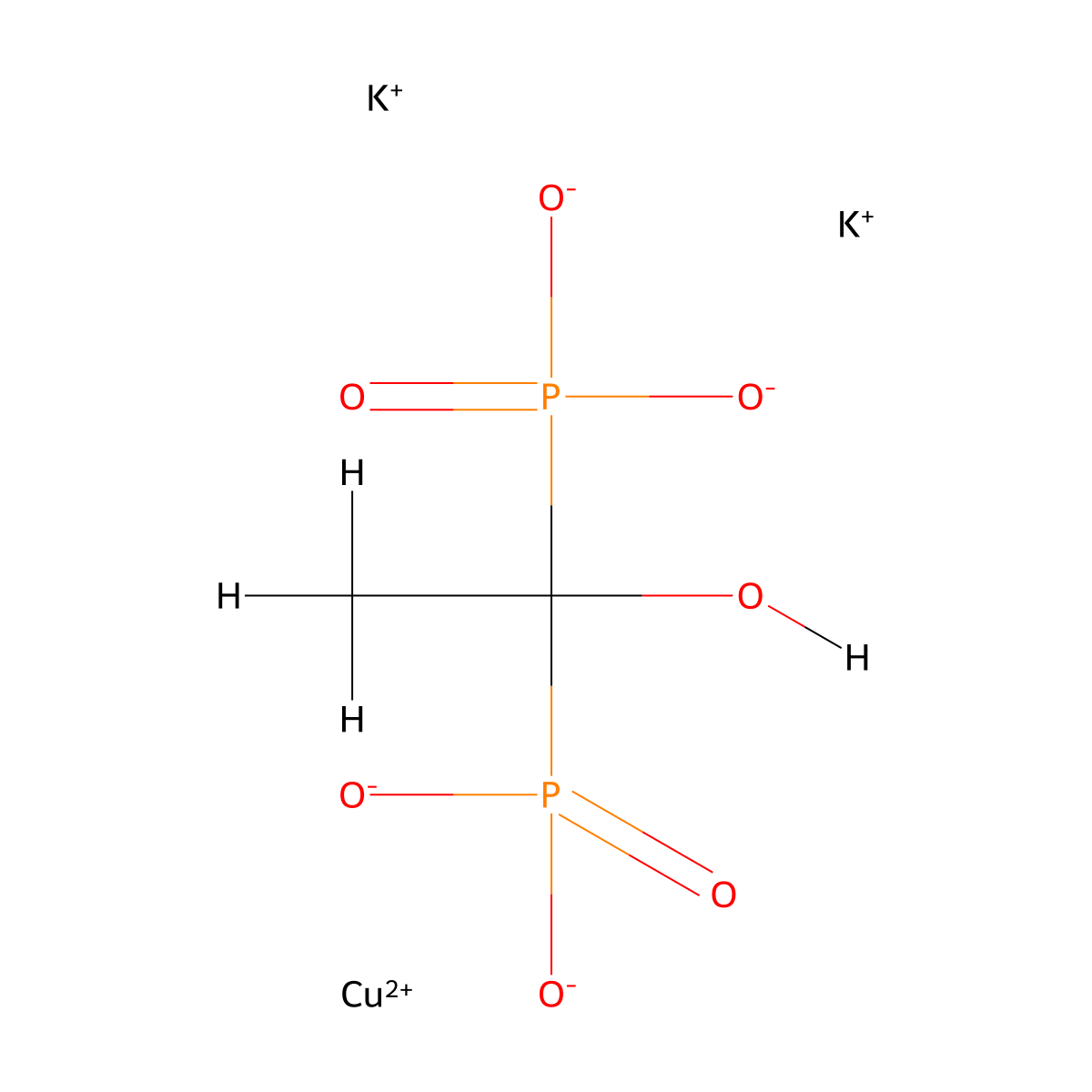 Phosphonic acid, P,P'-(1-hydroxyethylidene)bis-, copper(2+) potassium salt (1:1:2) molecular structure, CAS 69140-61-0