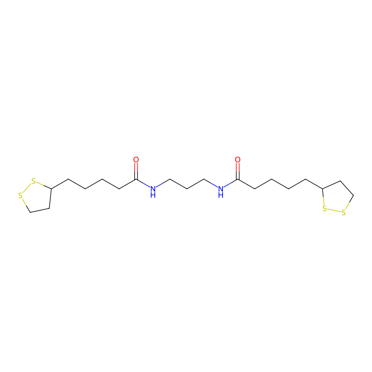 5-(dithiolan-3-yl)-N-[3-[5-(dithiolan-3-yl)pentanoylamino]propyl]pentanamide molecular structure, CAS 691410-93-2