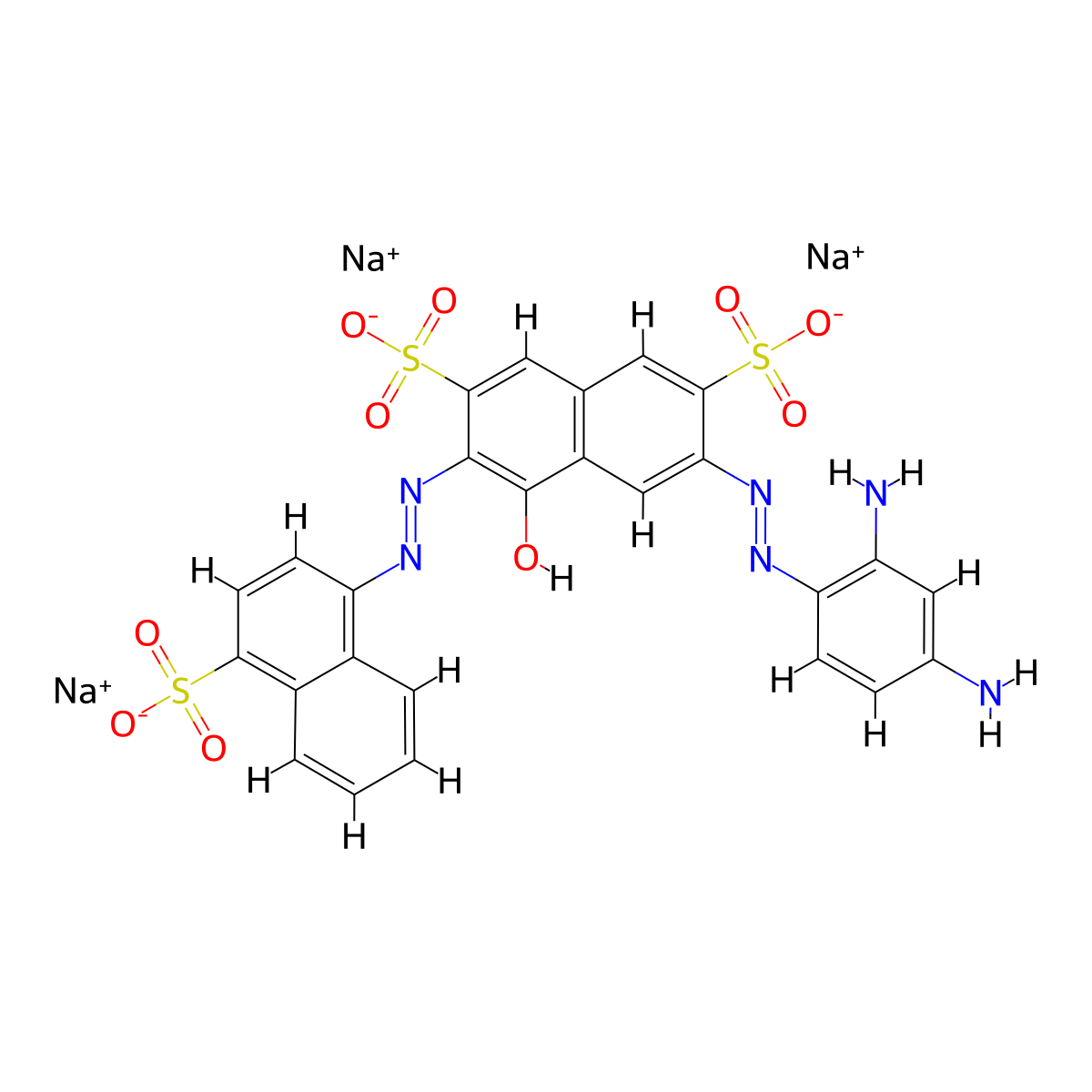 2,7-Naphthalenedisulfonic acid, 6-(2-(2,4-diaminophenyl)diazenyl)-4-hydroxy-3-(2-(4-sulfo-1-naphthalenyl)diazenyl)-, sodium salt (1:3) molecular structure, CAS 69178-38-7