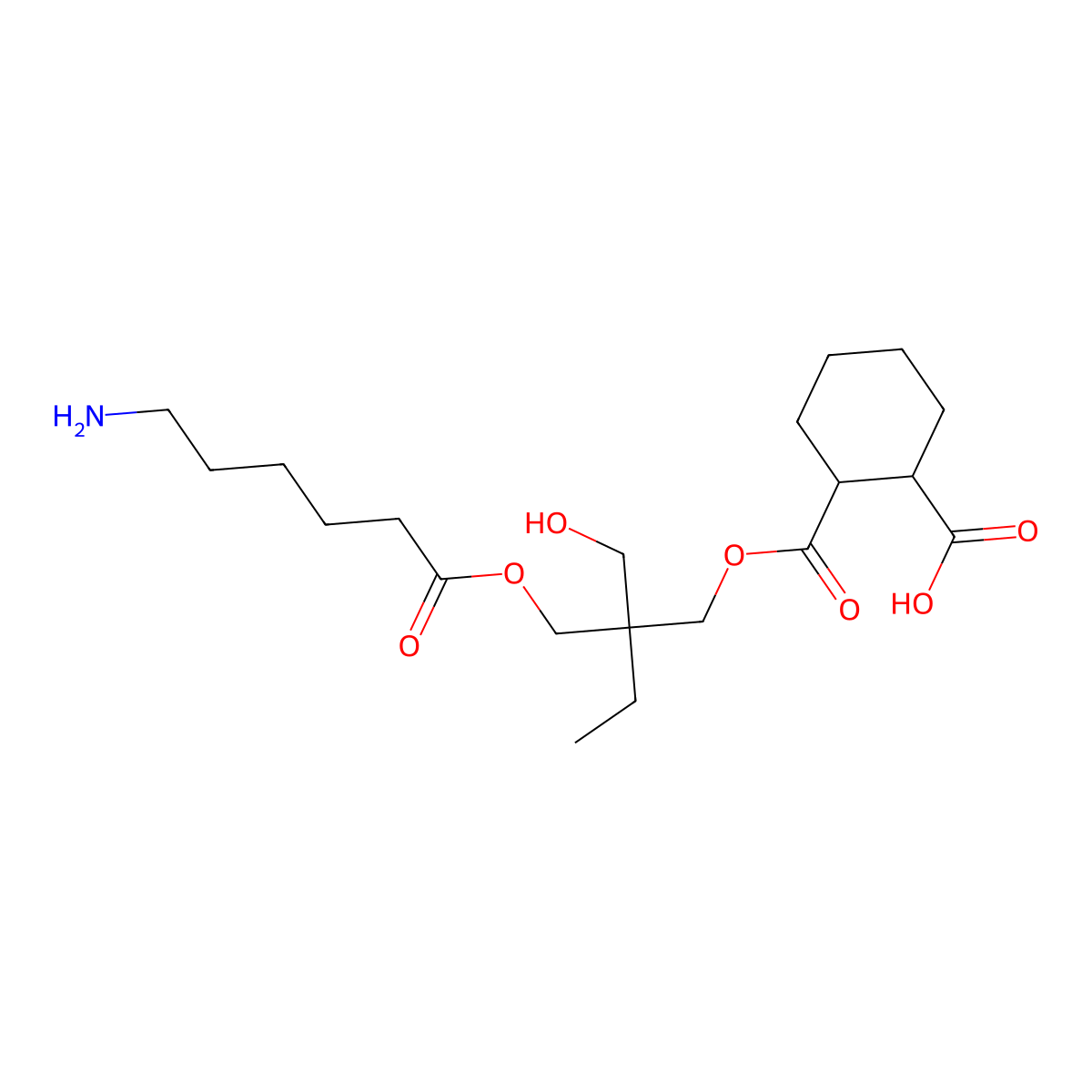 1,2-Cyclohexanedicarboxylic acid, 1-(2-(((6-amino-1-oxohexyl)oxy)methyl)-2-(hydroxymethyl)butyl) ester molecular structure, CAS 69178-39-8
