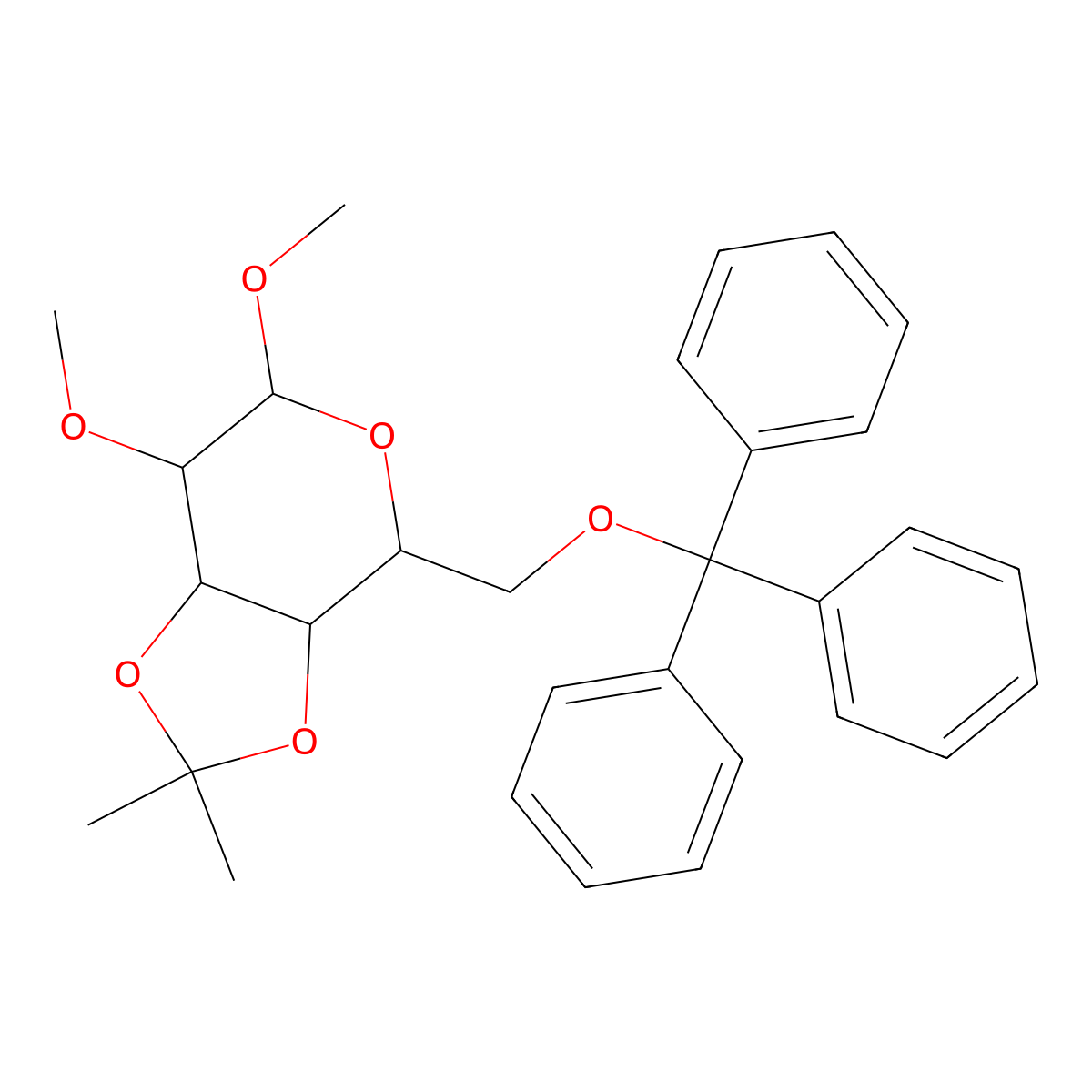 6,7-dimethoxy-2,2-dimethyl-4-(trityloxymethyl)-4,6,7,7a-tetrahydro-3aH-[1,3]dioxolo[4,5-c]pyran molecular structure, CAS 69182-49-6