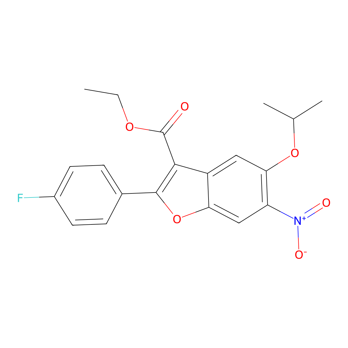 Ethyl 2-(4-fluorophenyl)-5-isopropoxy-6-nitrobenzofuran-3-carboxylate molecular structure, CAS 691857-07-5