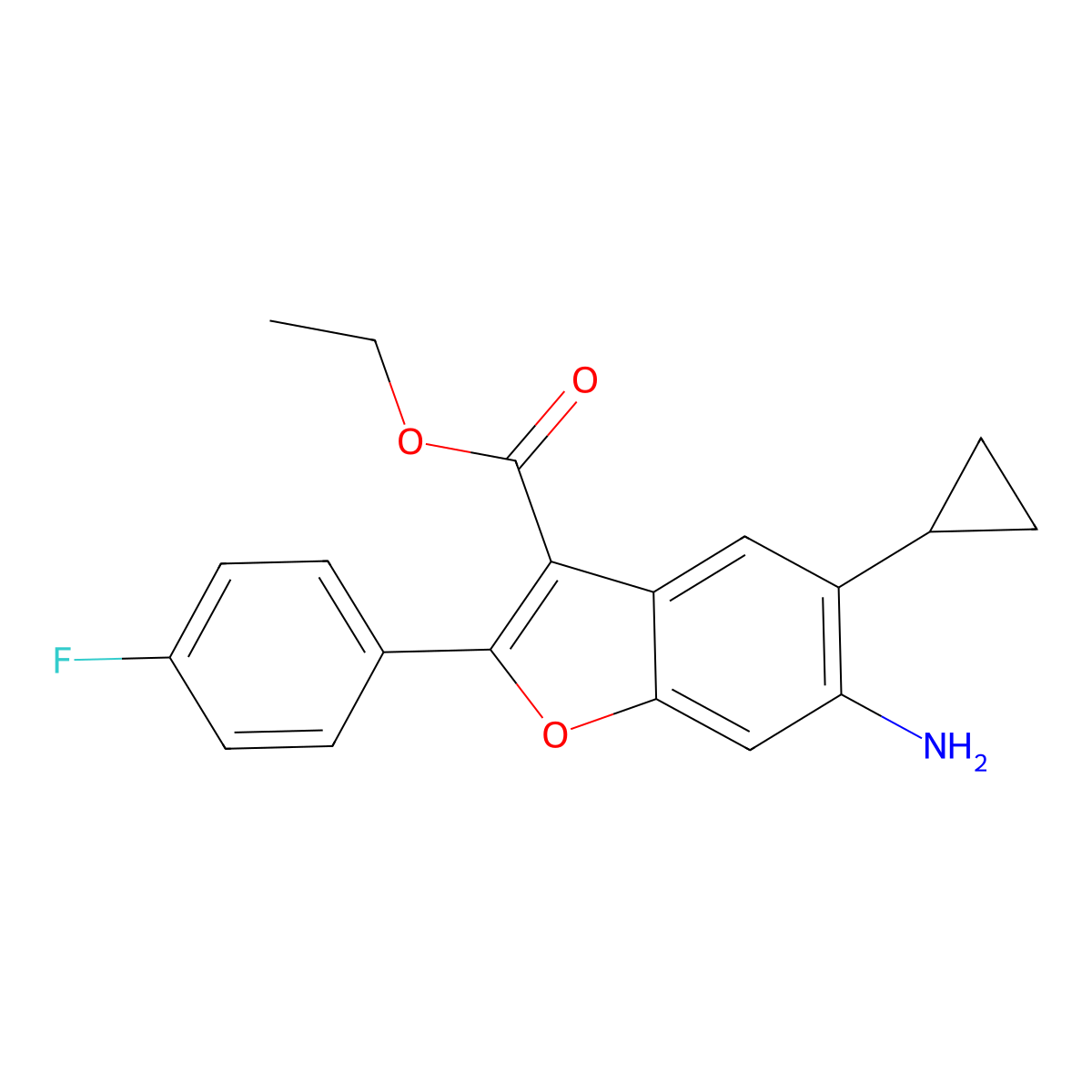 Ethyl 6-amino-5-cyclopropyl-2-(4-fluorophenyl)benzofuran-3-carboxylate molecular structure, CAS 691857-53-1