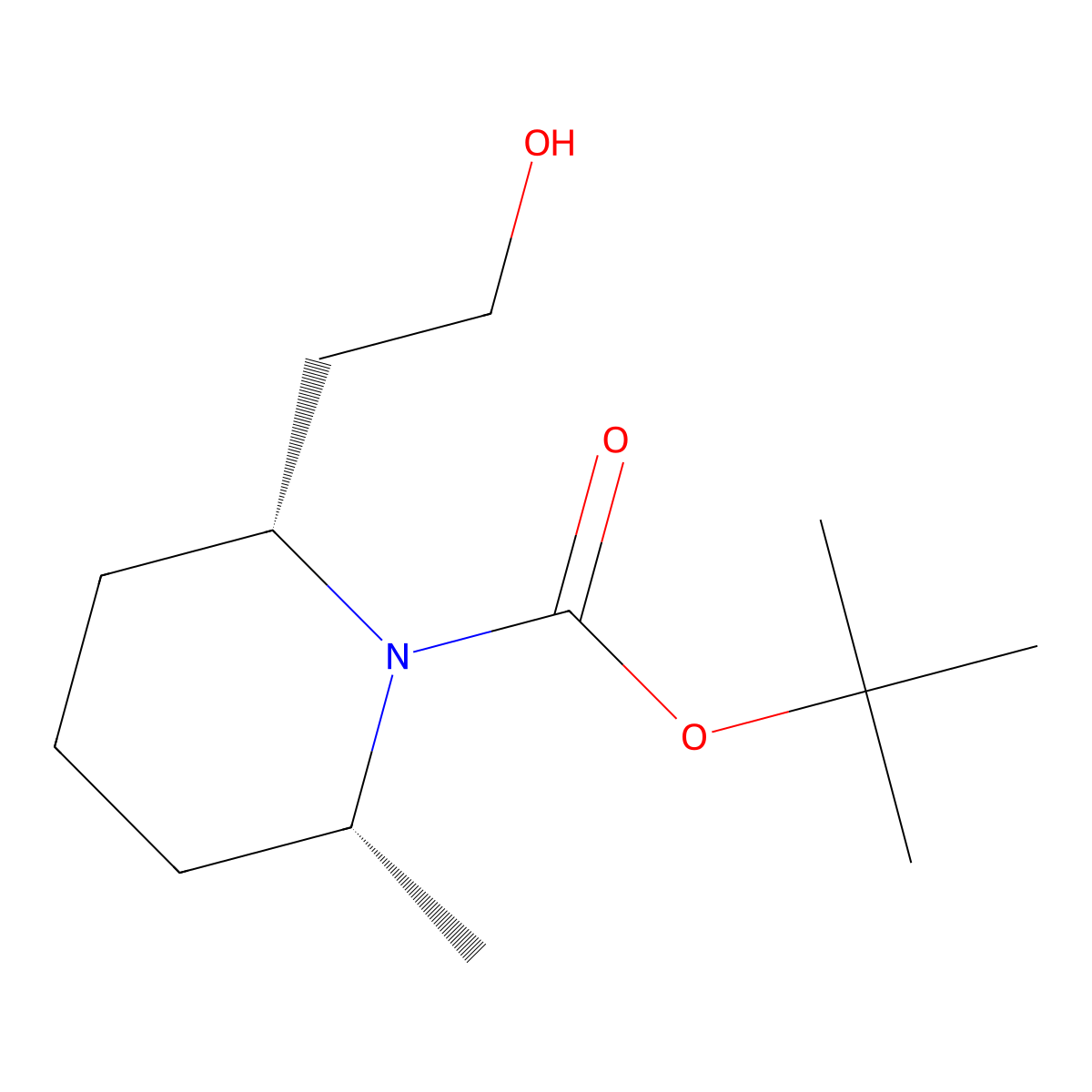 rac-tert-butyl (2R,6R)-2-(2-hydroxyethyl)-6-methylpiperidine-1-carboxylate molecular structure, CAS 691857-96-2