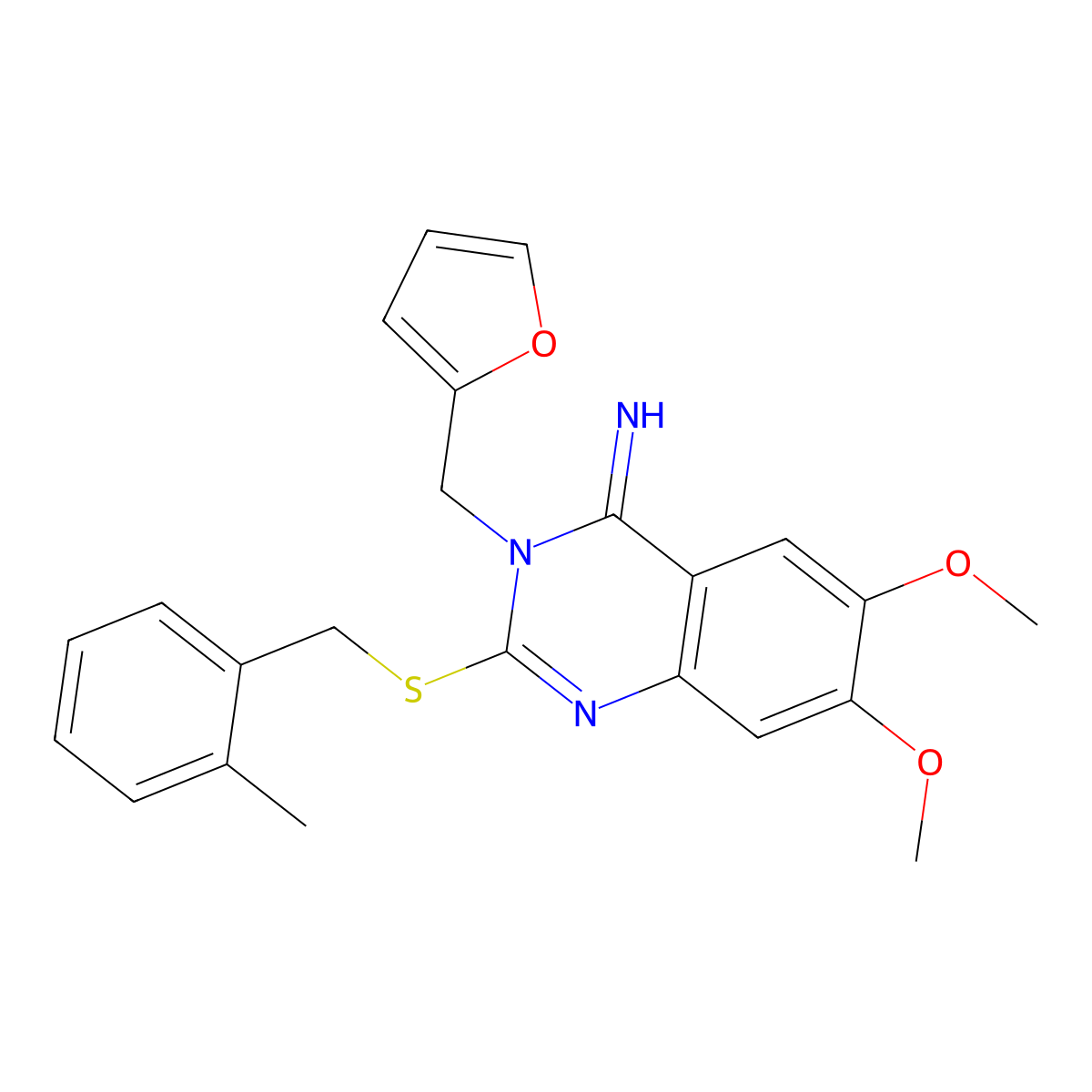 3-(2-furylmethyl)-6,7-dimethoxy-2-[(2-methylbenzyl)sulfanyl]-4(3H)-quinazolinimine molecular structure, CAS 691858-03-4