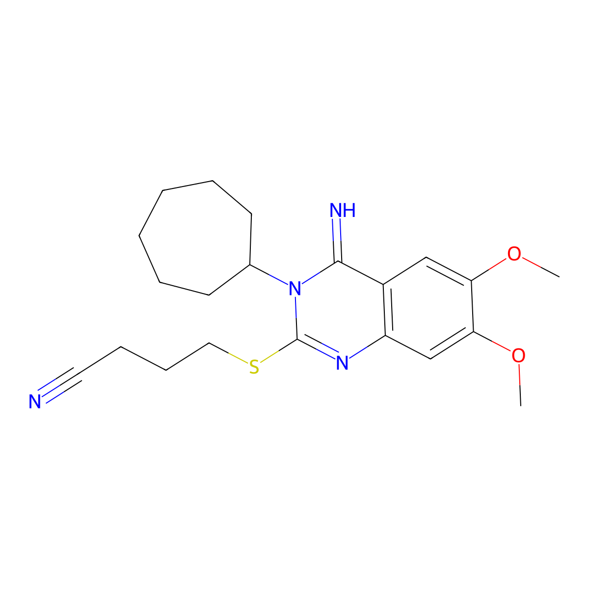 4-[(3-Cycloheptyl-4-imino-6,7-dimethoxy-3,4-dihydro-2-quinazolinyl)sulfanyl]butanenitrile molecular structure, CAS 691858-05-6