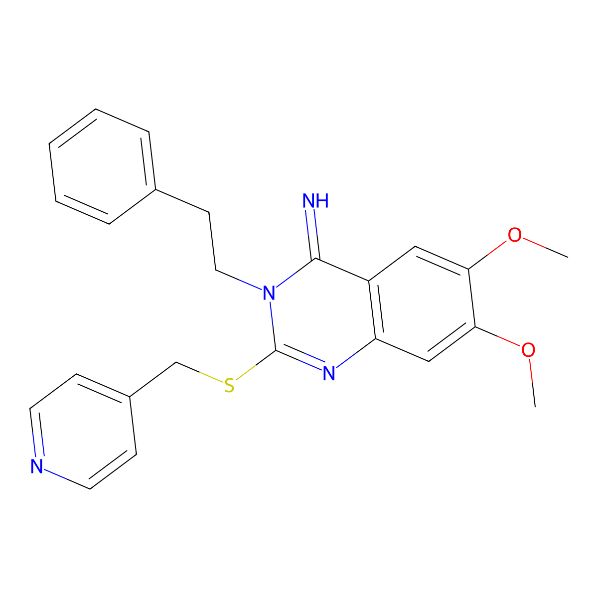 6,7-dimethoxy-3-phenethyl-2-[(4-pyridinylmethyl)sulfanyl]-4(3H)-quinazolinimine molecular structure, CAS 691858-07-8