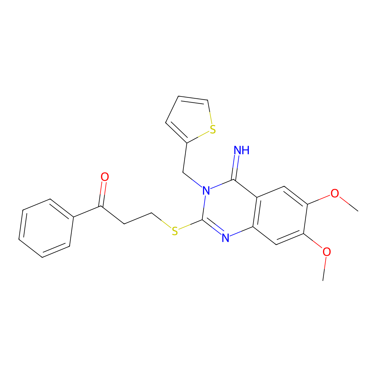 3-{[4-Imino-6,7-dimethoxy-3-(2-thienylmethyl)-3,4-dihydro-2-quinazolinyl]sulfanyl}-1-phenyl-1-propanone molecular structure, CAS 691858-09-0