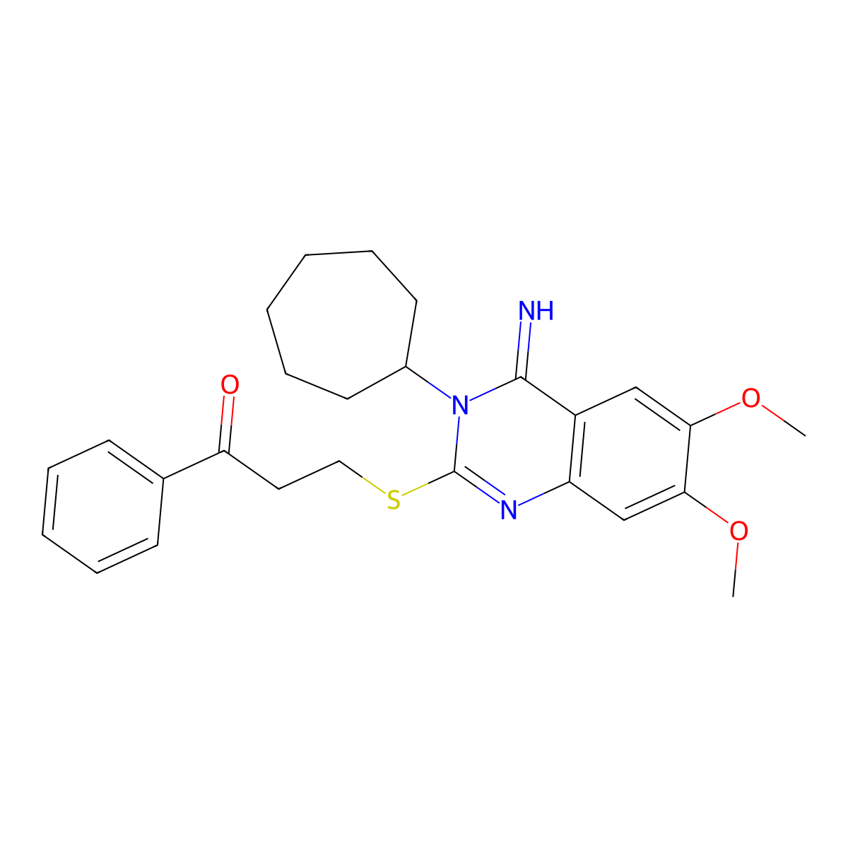 3-[(3-Cycloheptyl-4-imino-6,7-dimethoxy-3,4-dihydro-2-quinazolinyl)sulfanyl]-1-phenyl-1-propanone molecular structure, CAS 691858-11-4