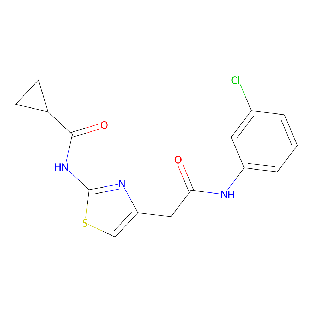 N-(4-{[(3-chlorophenyl)carbamoyl]methyl}-1,3-thiazol-2-yl)cyclopropanecarboxamide molecular structure, CAS 69186-41-0