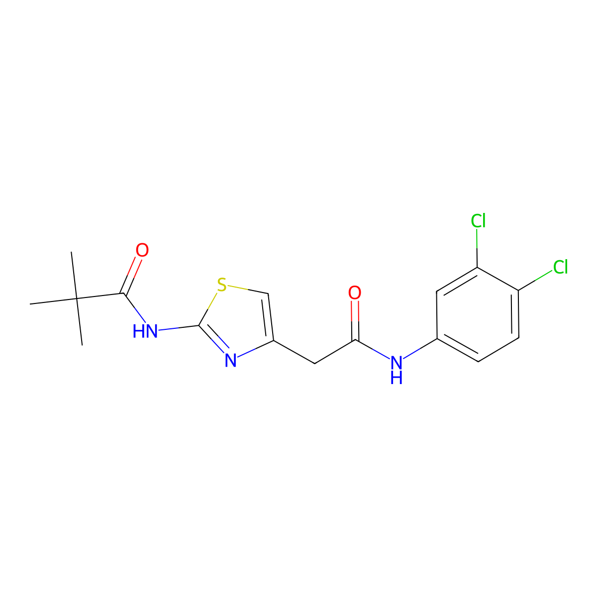 N-(4-(2-((3,4-dichlorophenyl)amino)-2-oxoethyl)thiazol-2-yl)pivalamide molecular structure, CAS 69186-54-5