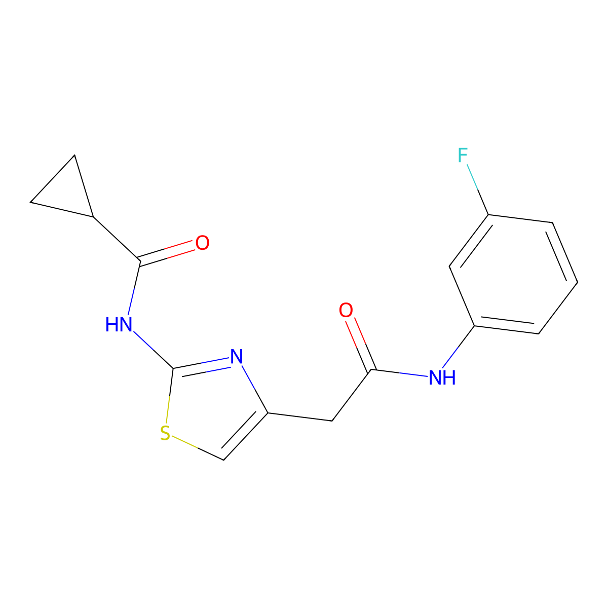 N-(4-{[(3-fluorophenyl)carbamoyl]methyl}-1,3-thiazol-2-yl)cyclopropanecarboxamide molecular structure, CAS 69186-74-9