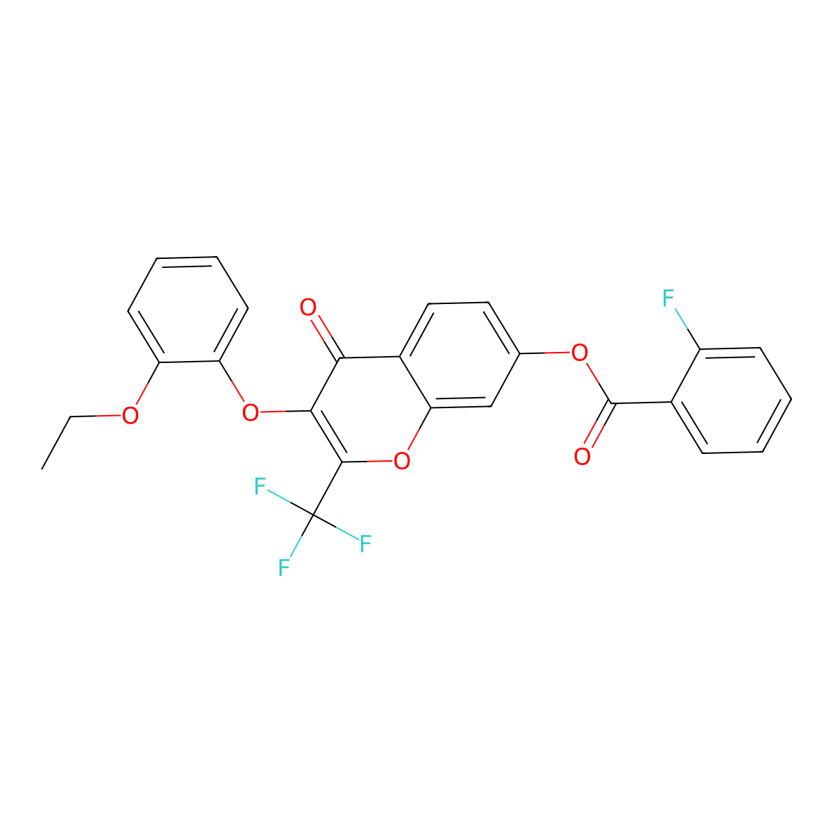 3-(2-ethoxyphenoxy)-4-oxo-2-(trifluoromethyl)-4H-chromen-7-yl 2-fluorobenzoate molecular structure, CAS 691862-06-3