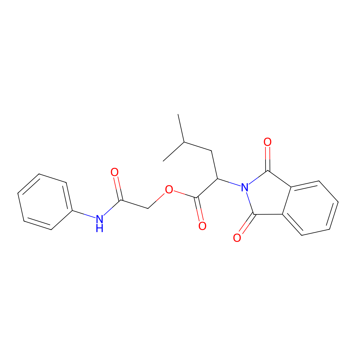 (N-phenylcarbamoyl)methyl 2-(1,3-dioxobenzo[c]azolin-2-yl)-4-methylpentanoate molecular structure, CAS 691862-63-2