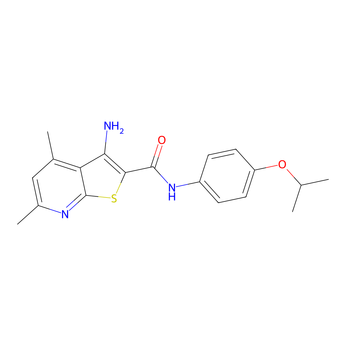 3-amino-N-(4-isopropoxyphenyl)-4,6-dimethylthieno[2,3-b]pyridine-2-carboxamide molecular structure, CAS 691866-85-0