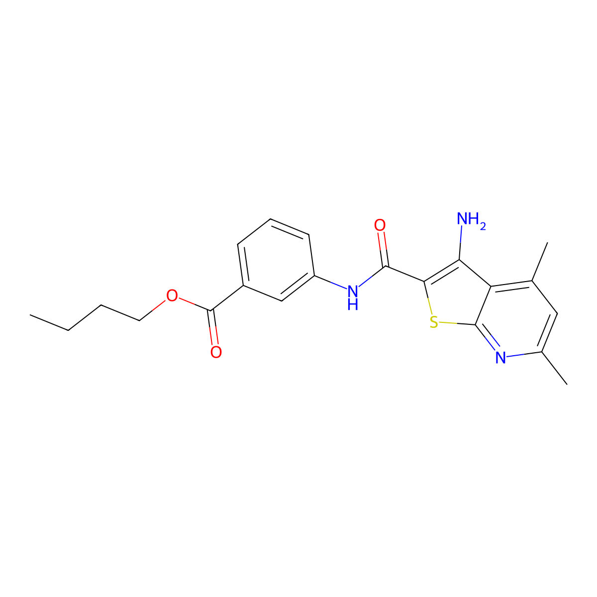 Butyl 3-[(3-amino-4,6-dimethylthieno[2,3-b]pyridine-2-carbonyl)amino]benzoate molecular structure, CAS 691866-88-3