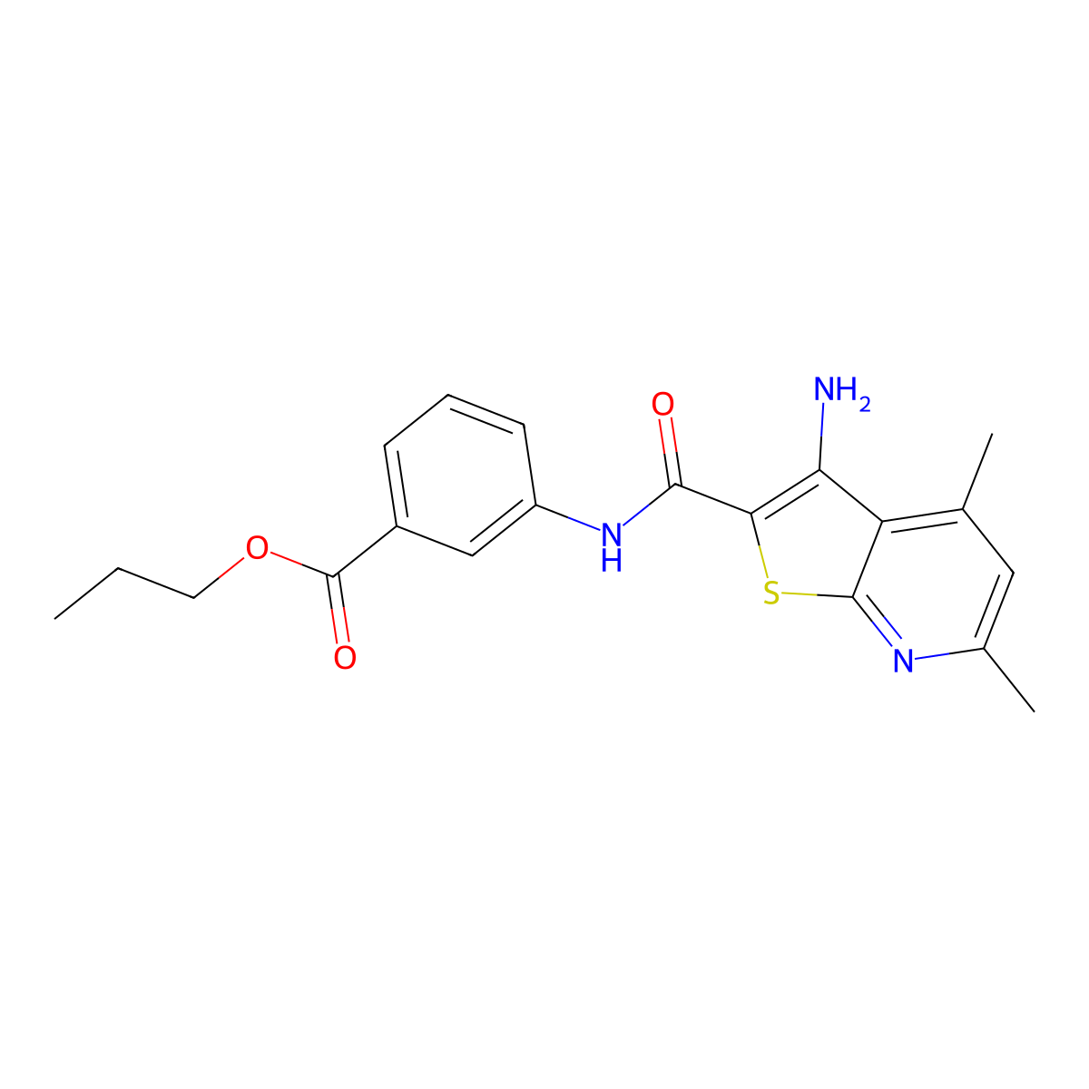 Propyl 3-[(3-amino-4,6-dimethylthieno[2,3-b]pyridine-2-carbonyl)amino]benzoate molecular structure, CAS 691866-89-4