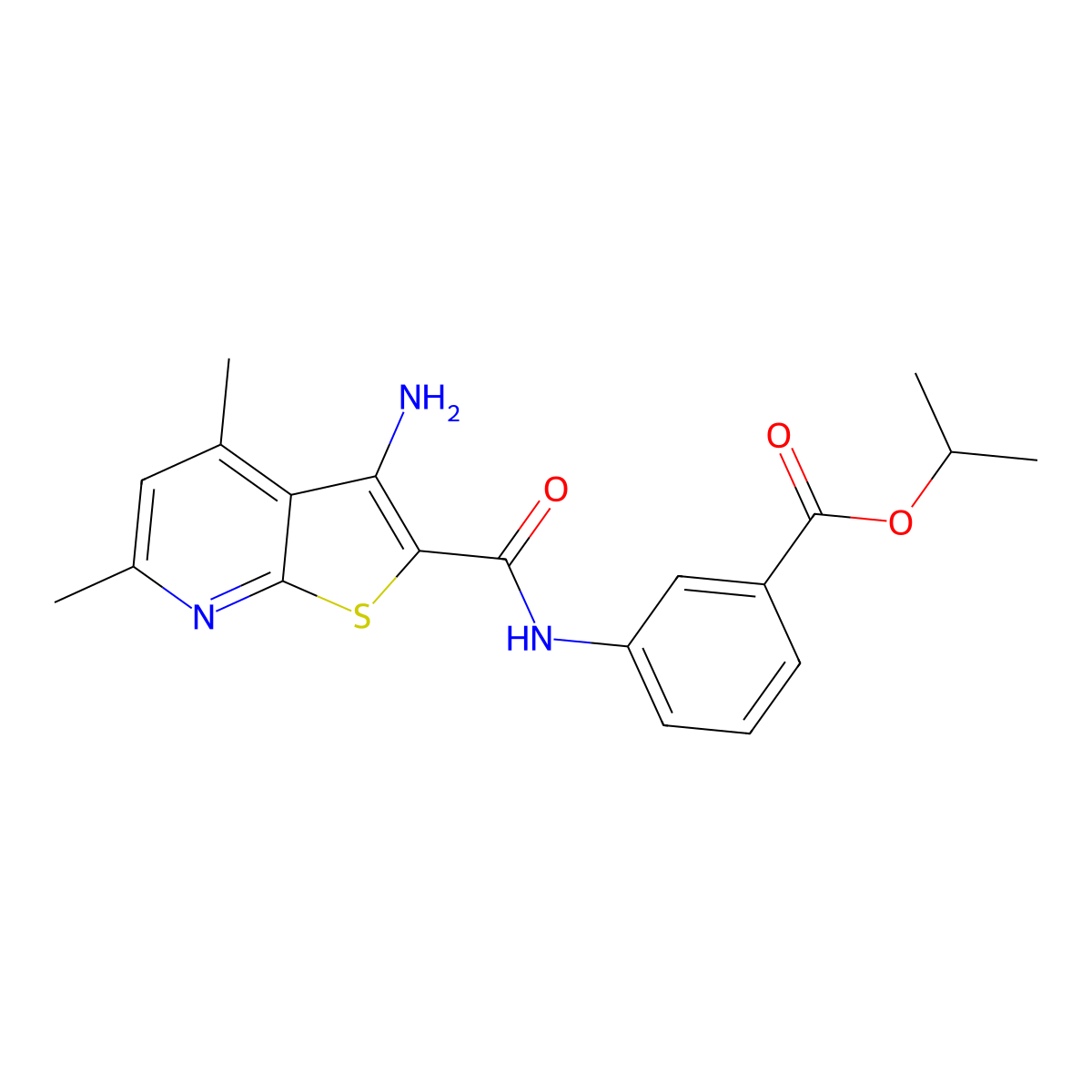 Methylethyl 3-[(3-amino-4,6-dimethylthiopheno[2,3-b]pyridin-2-yl)carbonylamino]benzoate molecular structure, CAS 691866-90-7