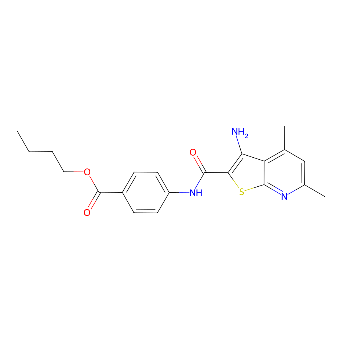 Butyl 4-[(3-amino-4,6-dimethylthieno[2,3-b]pyridine-2-carbonyl)amino]benzoate molecular structure, CAS 691866-91-8