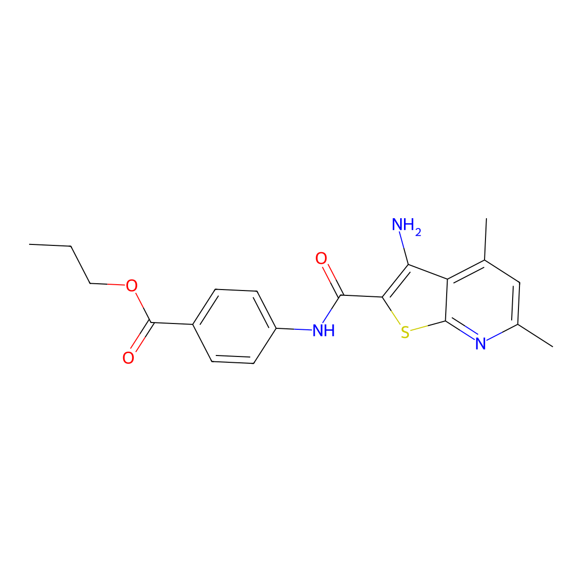 Propyl 4-[(3-amino-4,6-dimethylthieno[2,3-b]pyridine-2-carbonyl)amino]benzoate molecular structure, CAS 691866-92-9