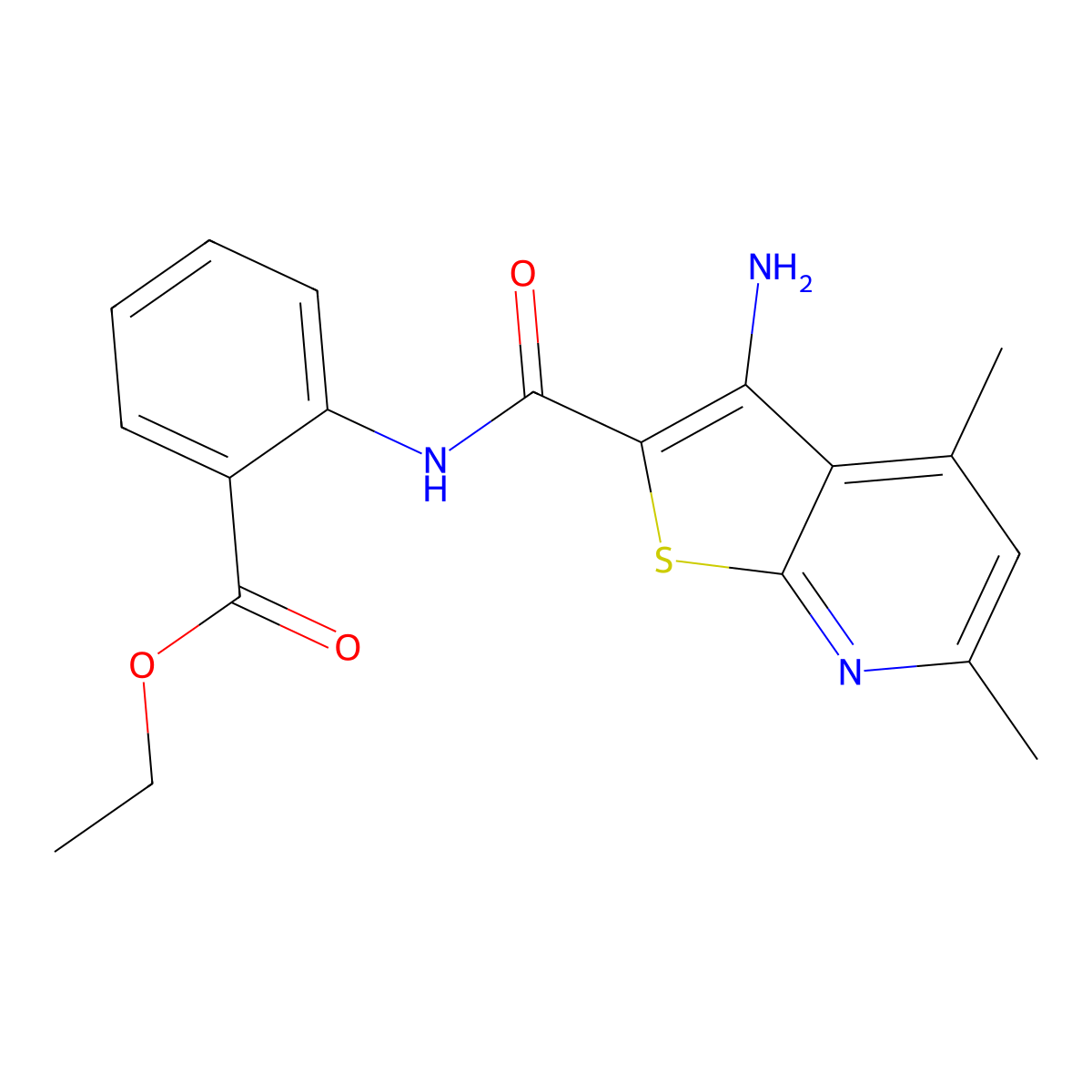 Ethyl 2-{3-amino-4,6-dimethylthieno[2,3-b]pyridine-2-amido}benzoate molecular structure, CAS 691866-93-0